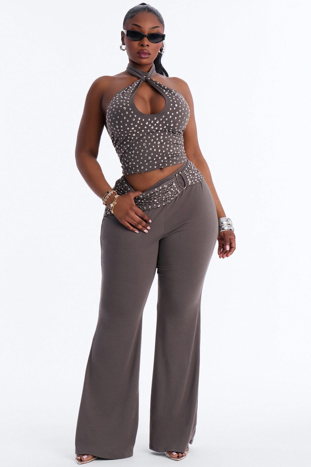 Better Than Your Ex Studded Flare Pant Set - Grey image 4