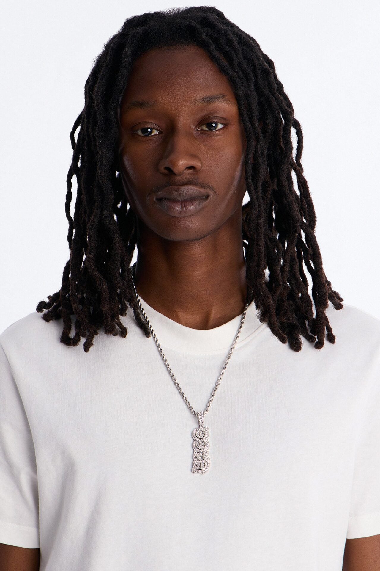 GOAT Script Vertical Iced Pendant Necklace - Silver image 2