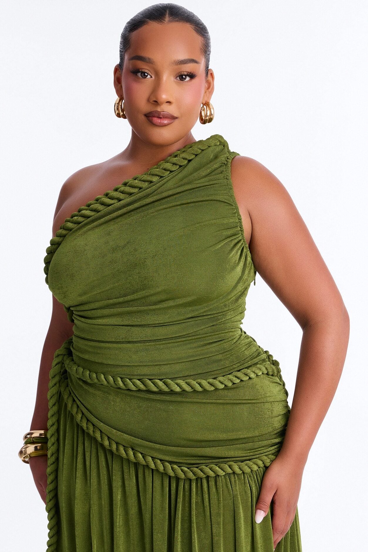 Corina Twist Slinky Maxi Dress - Olive image 6