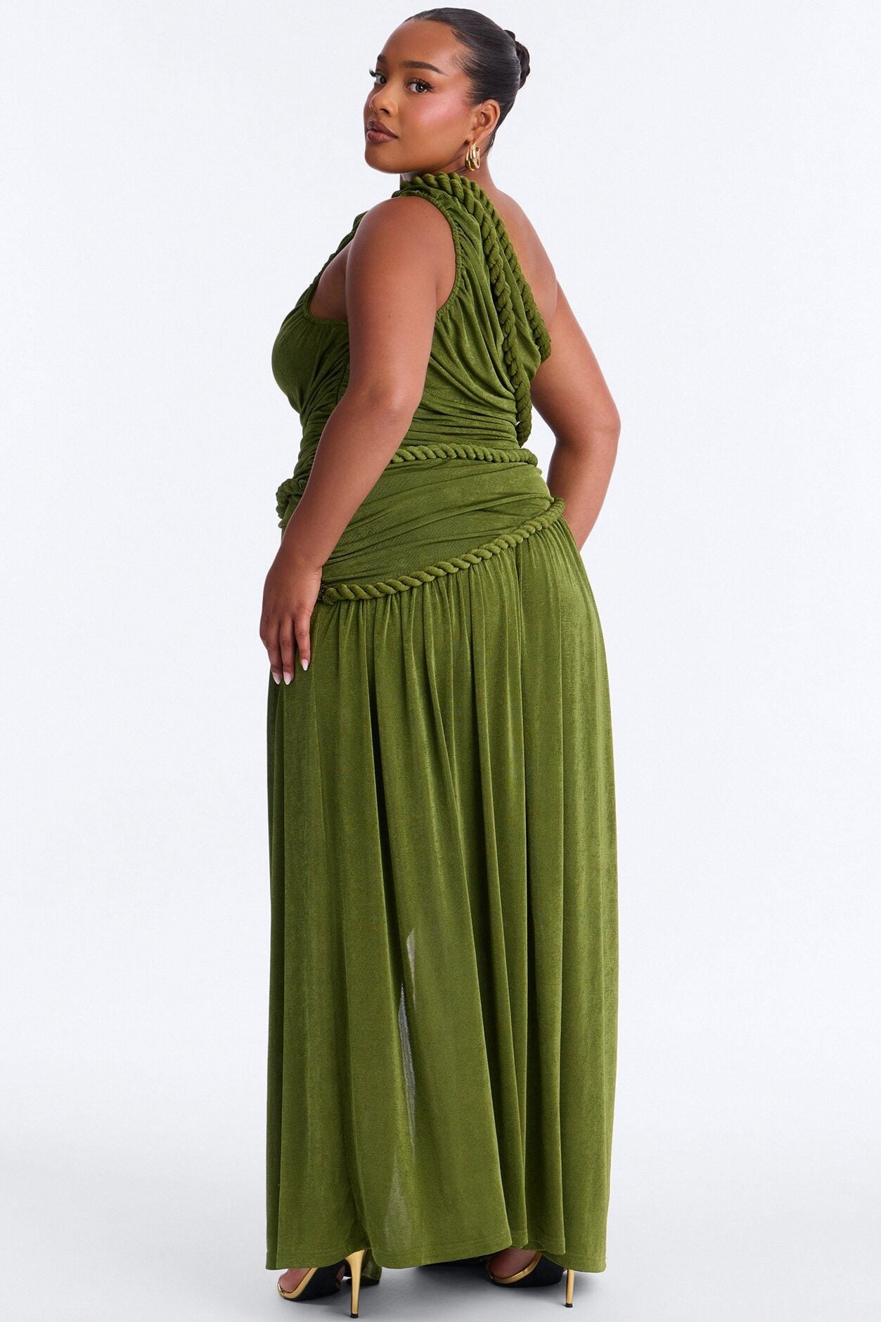 Corina Twist Slinky Maxi Dress - Olive image 8