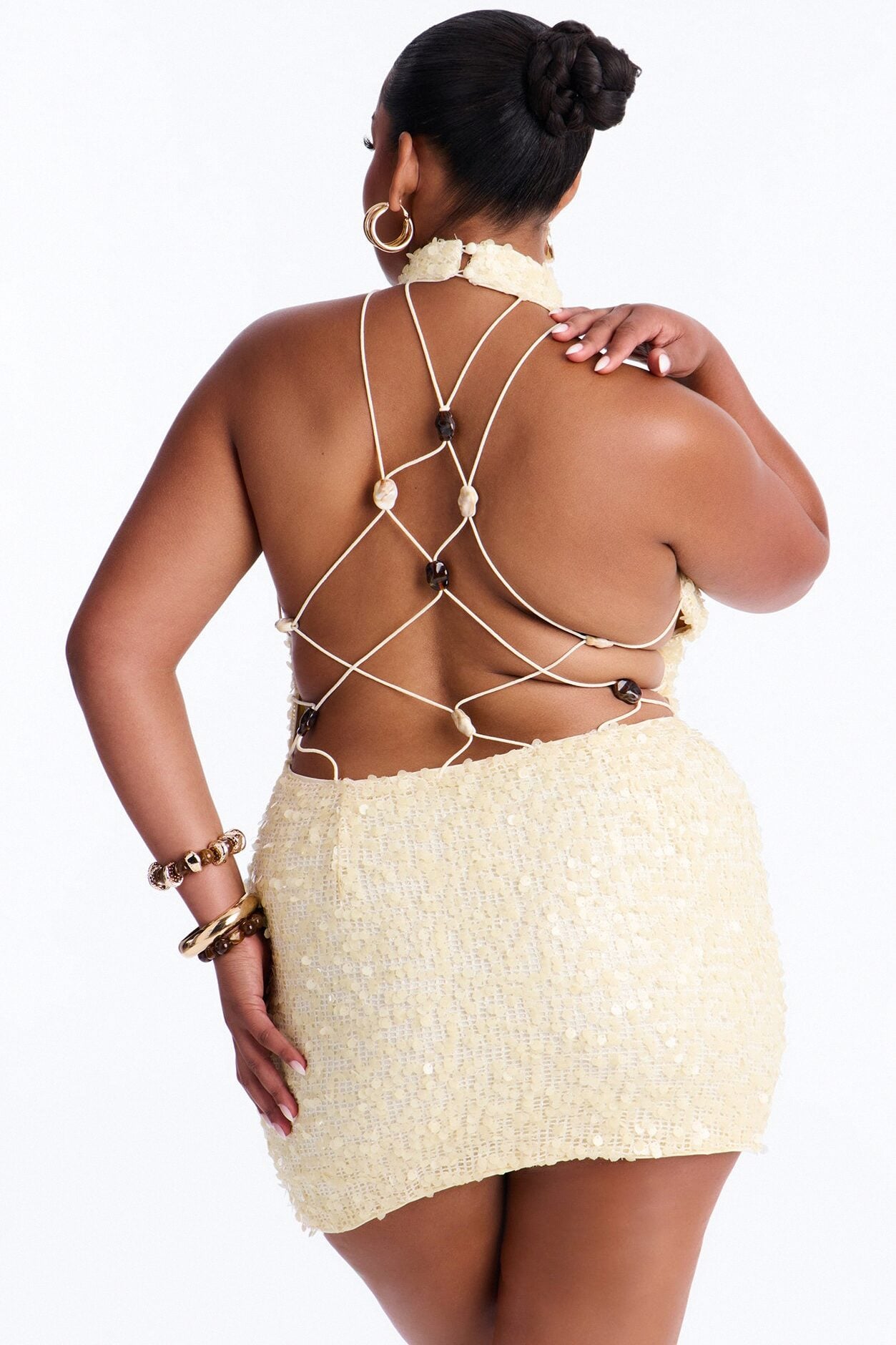 Off The Grid Backless Sequin Micro Mini Dress - Cream image 5