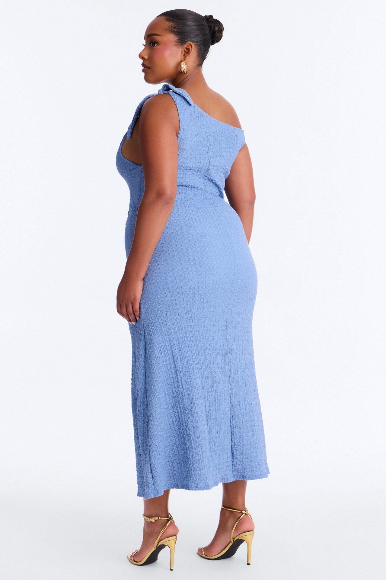 Crystal One Shoulder Textured Midi Dress - Blue image 7