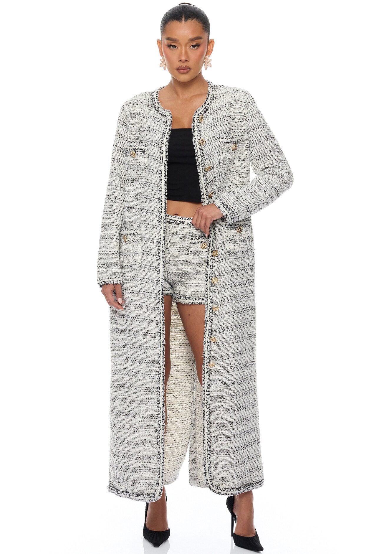 Kaela Embellished Tweed Short - Black/White image 1