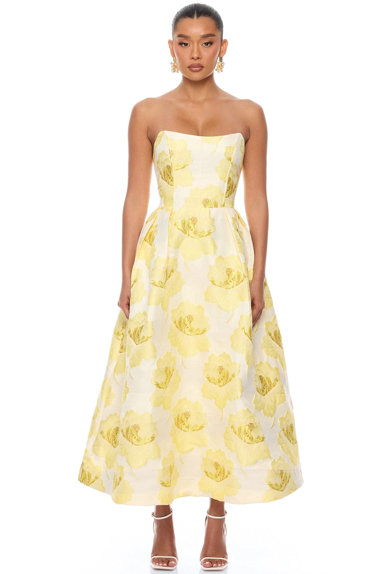 Fiora Strapless Jacquard Maxi Dress - Yellow image 4