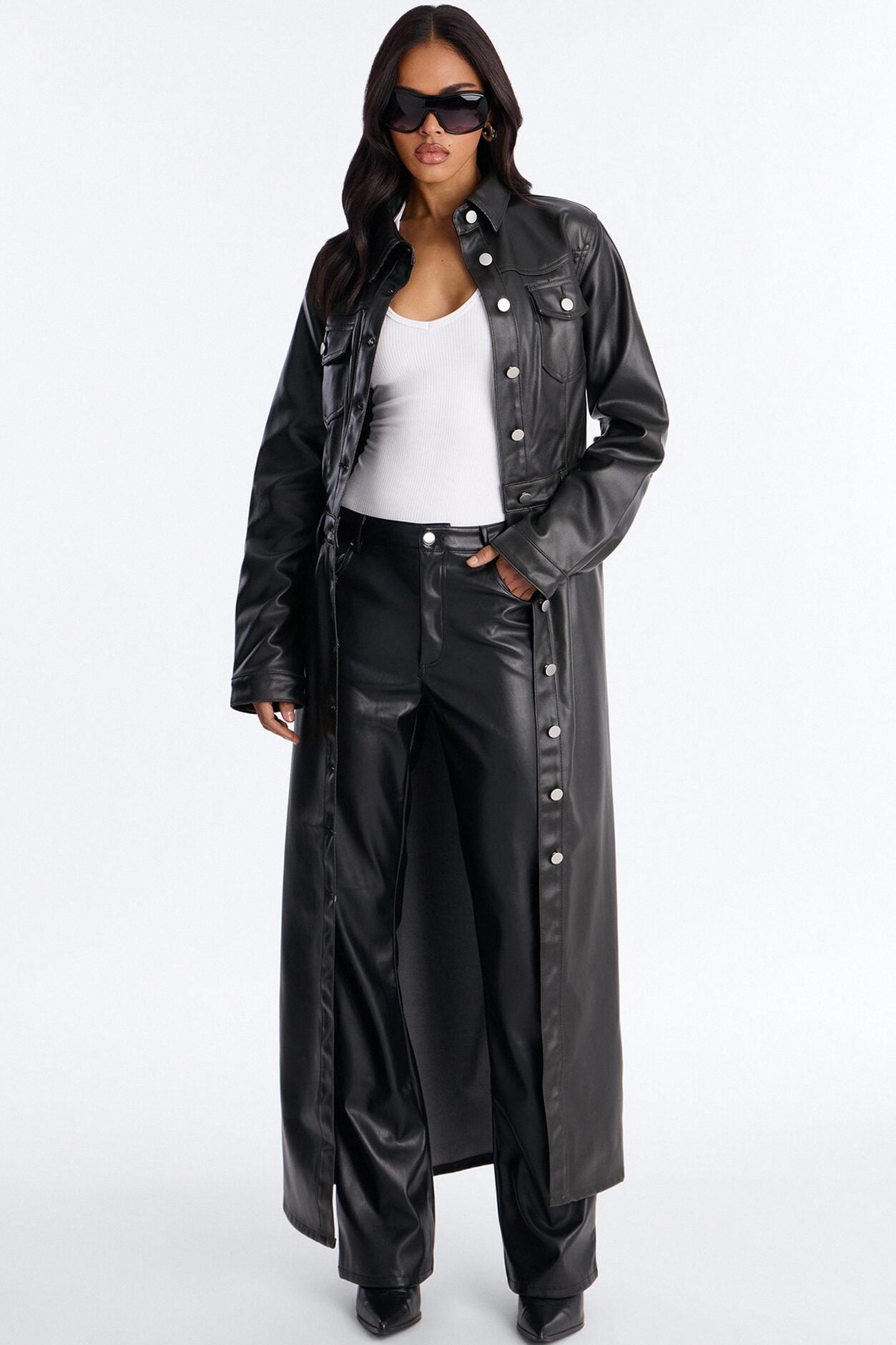 Into The Night Coated Denim Trench Coat - Black image 4