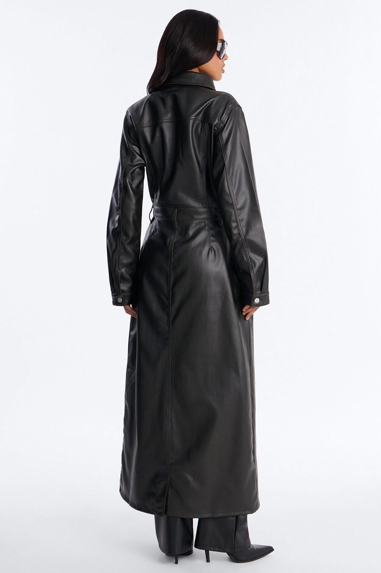 Into The Night Coated Denim Trench Coat - Black image 6