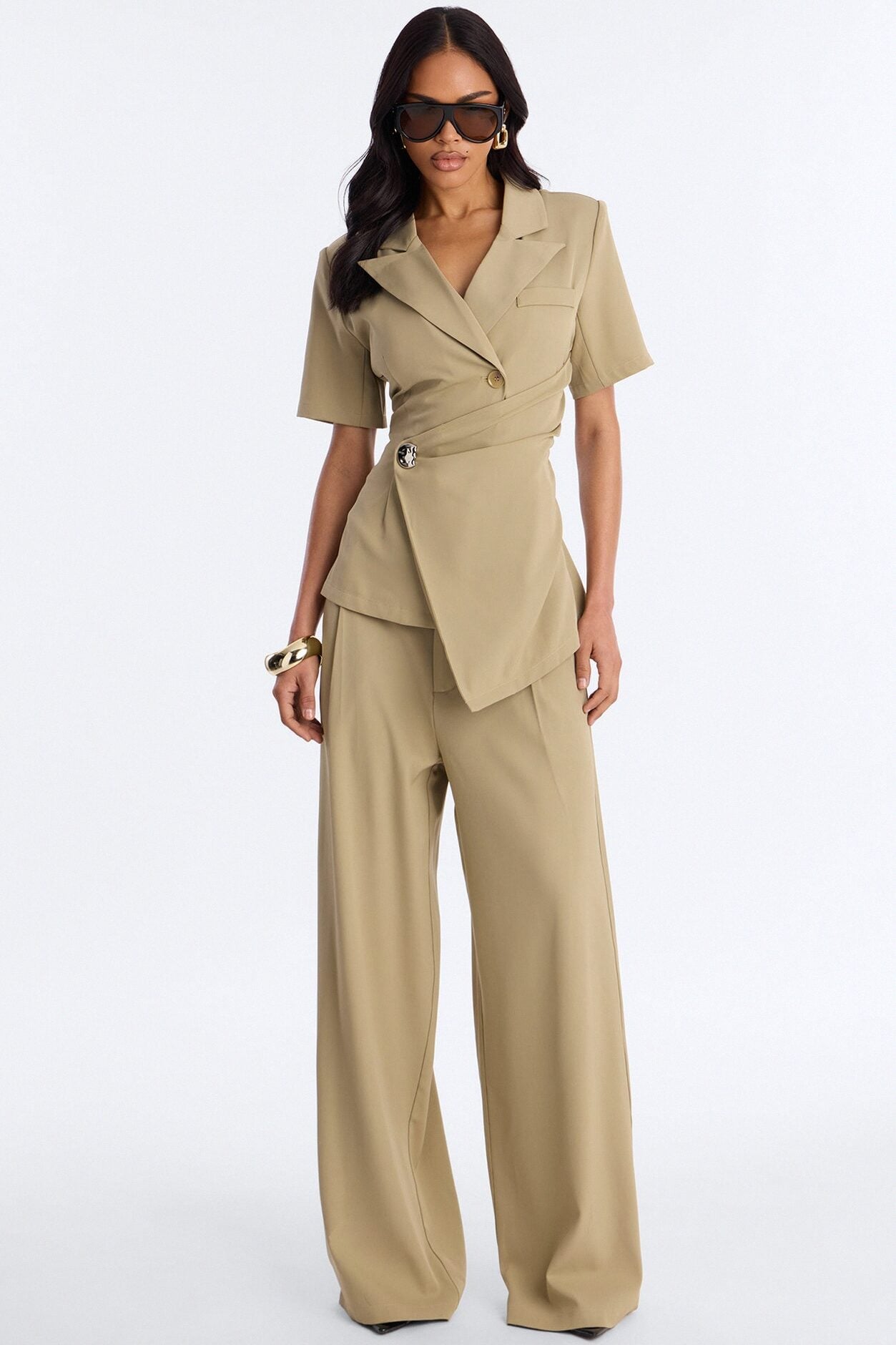 Samira Wrap Wide Leg Pant Set - Taupe image 5