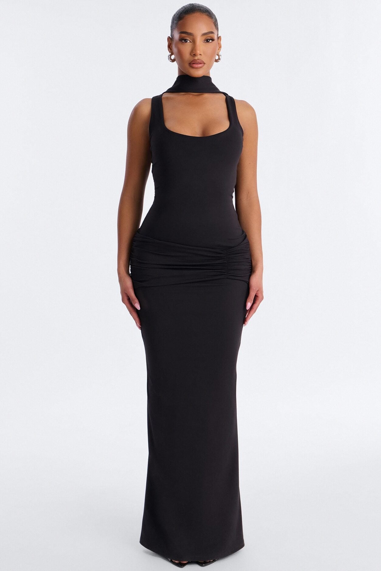 Bianca Matte Form Double Lined Neck Scarf Maxi Dress - Black image 1
