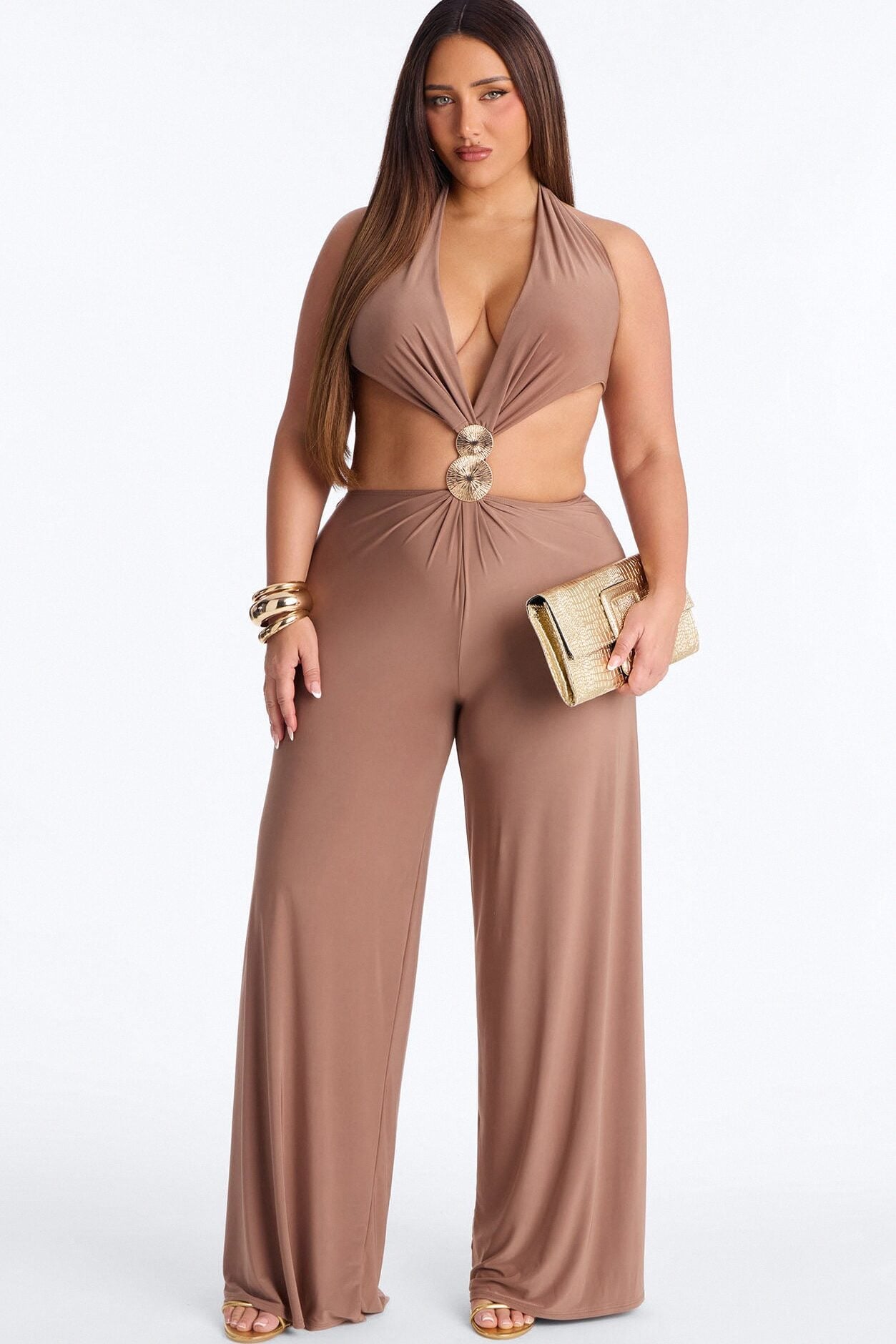 Jessa Cut Out Halter Jumpsuit - Mocha image 5
