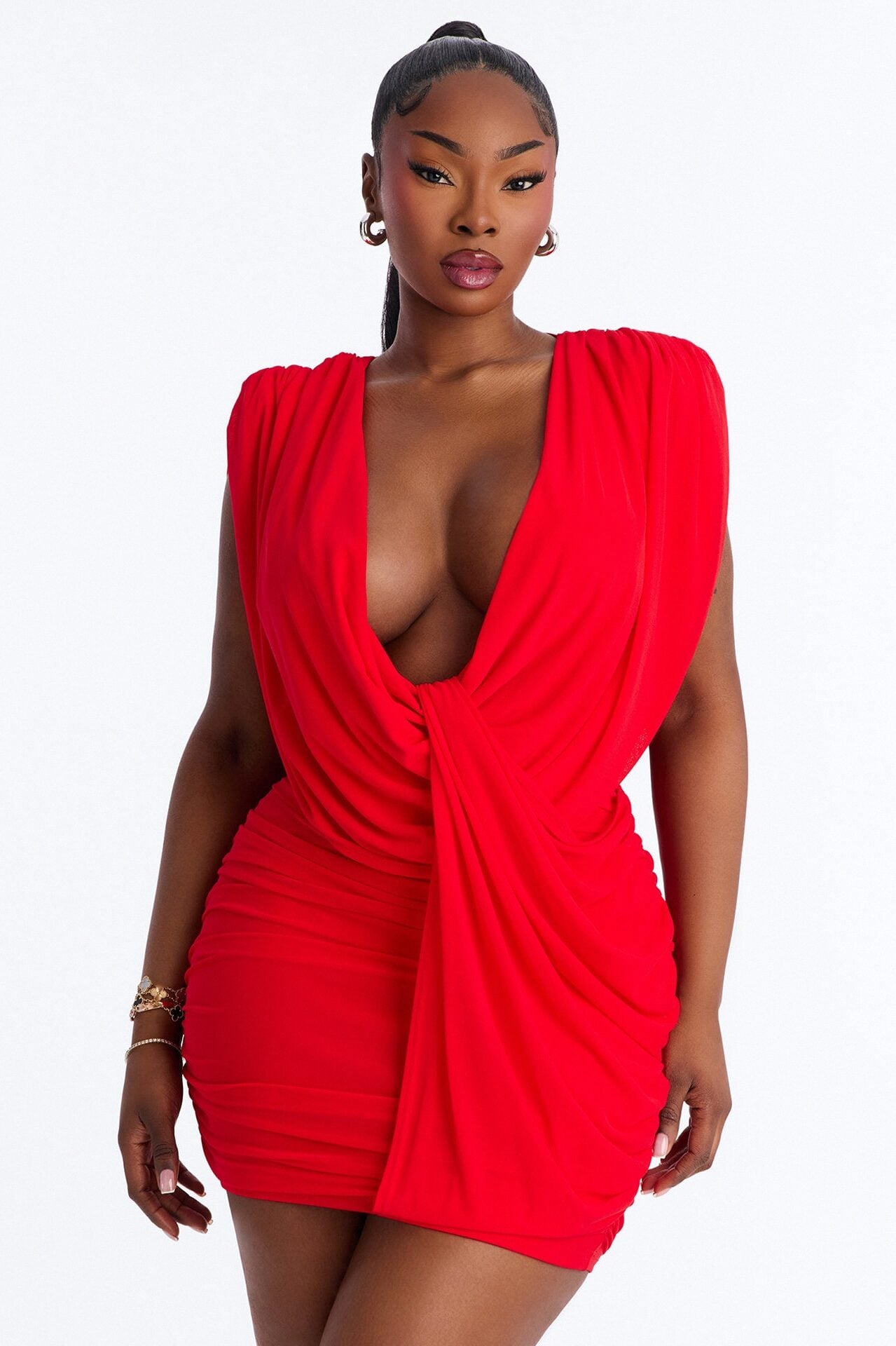 Center Of Attention Draped Mesh Mini Dress - Red image 6