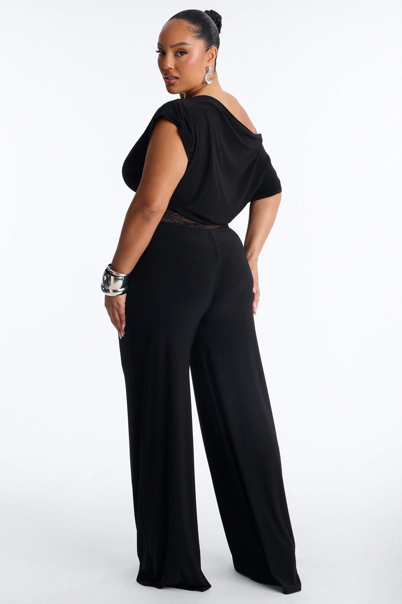 Isla Lace Trim Off Shoulder Jumpsuit - Black image 7