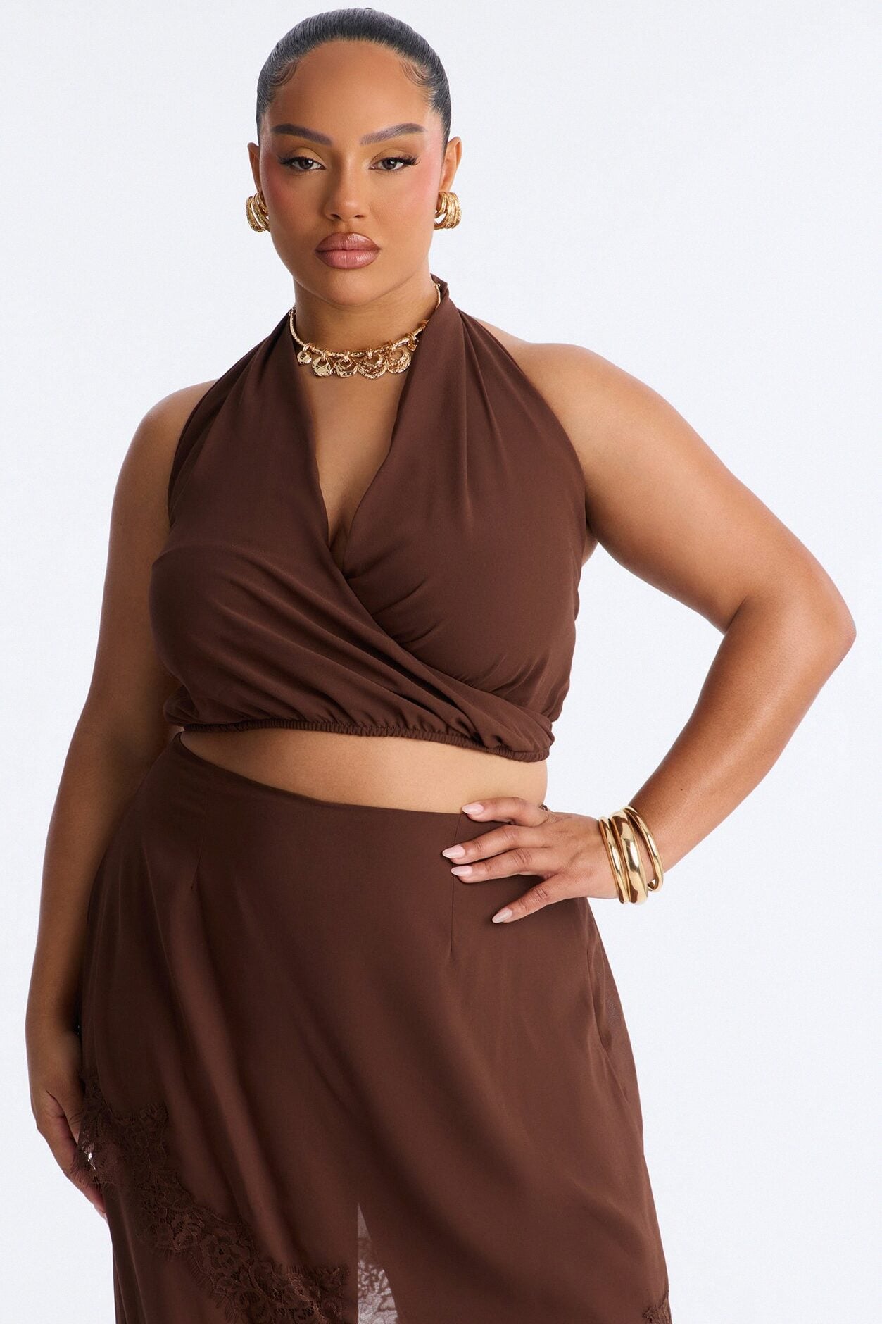 Current Mood Chiffon Halter Pant Set - Brown image 7