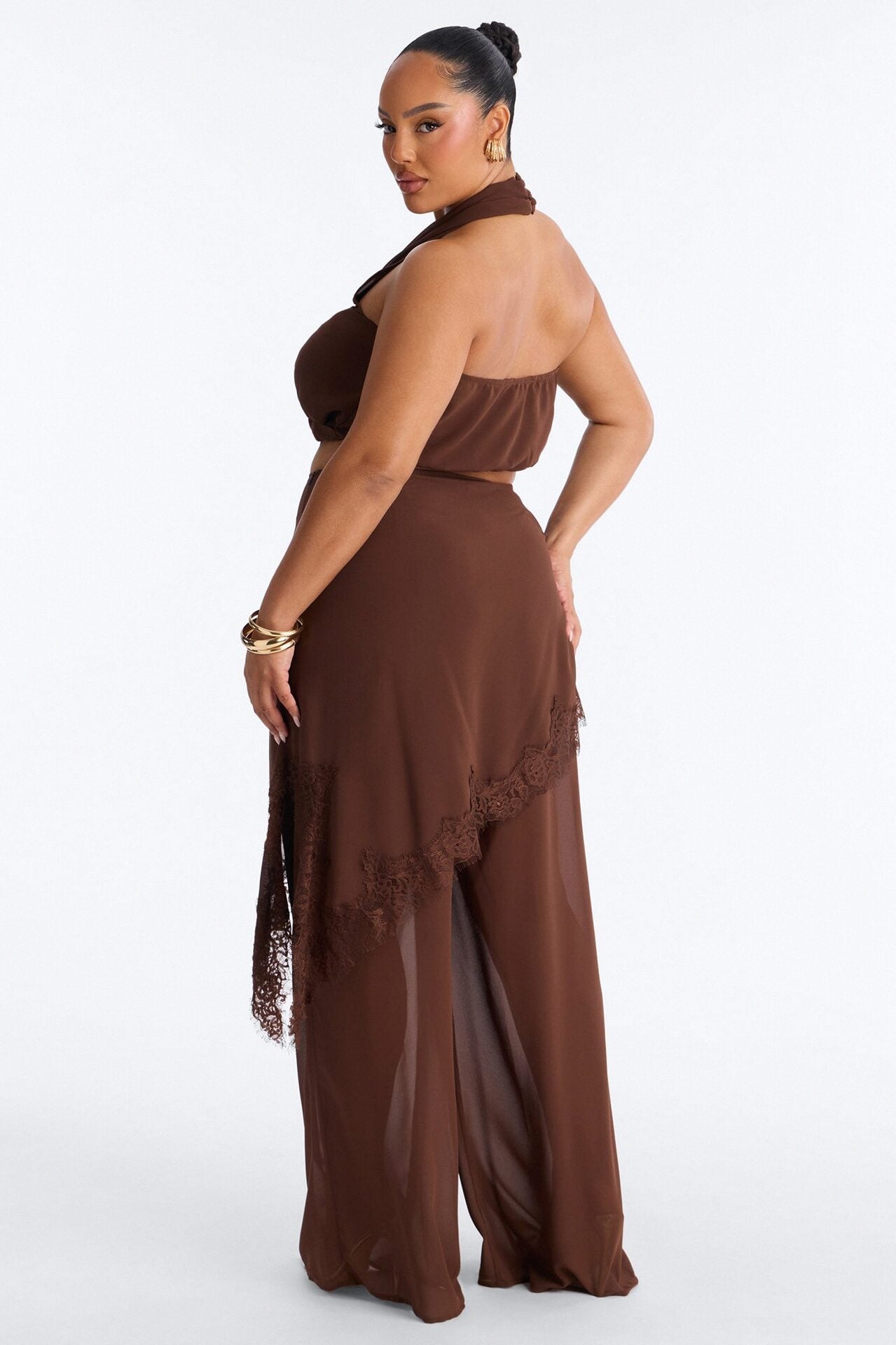 Current Mood Chiffon Halter Pant Set - Brown image 9