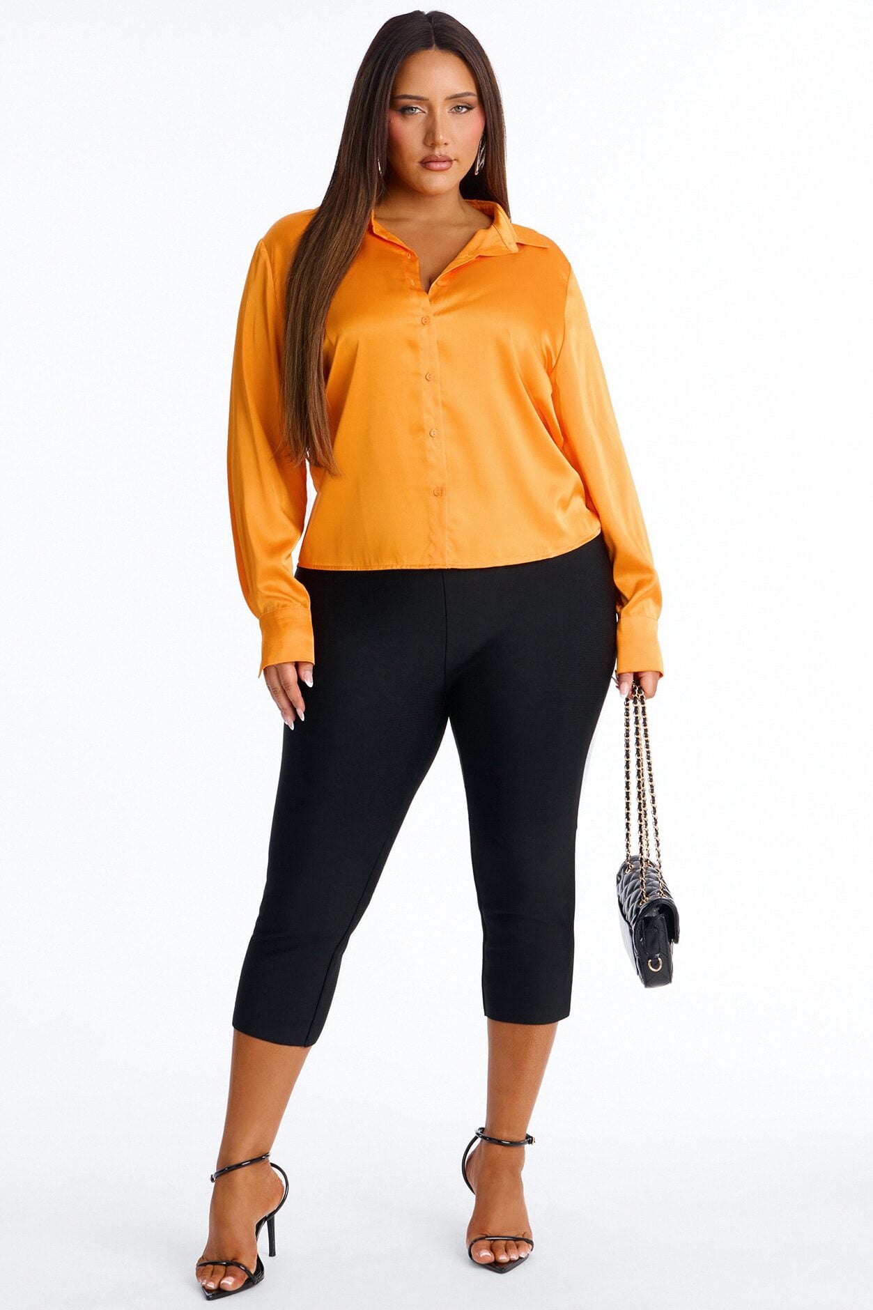 Feelin' Popular Satin Shirt - Tangerine image 6