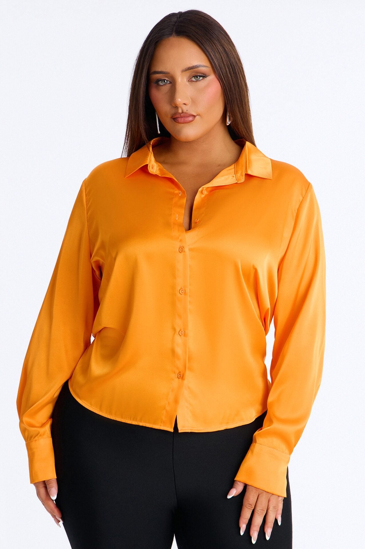 Feelin' Popular Satin Shirt - Tangerine image 5