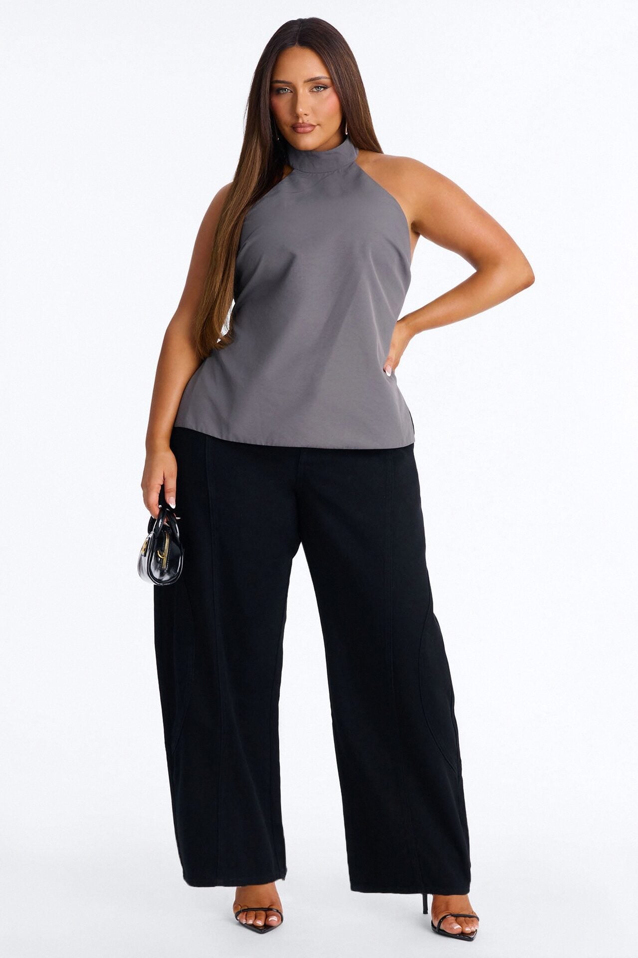 Modern Girl Belted Nylon Halter Top - Grey image 6