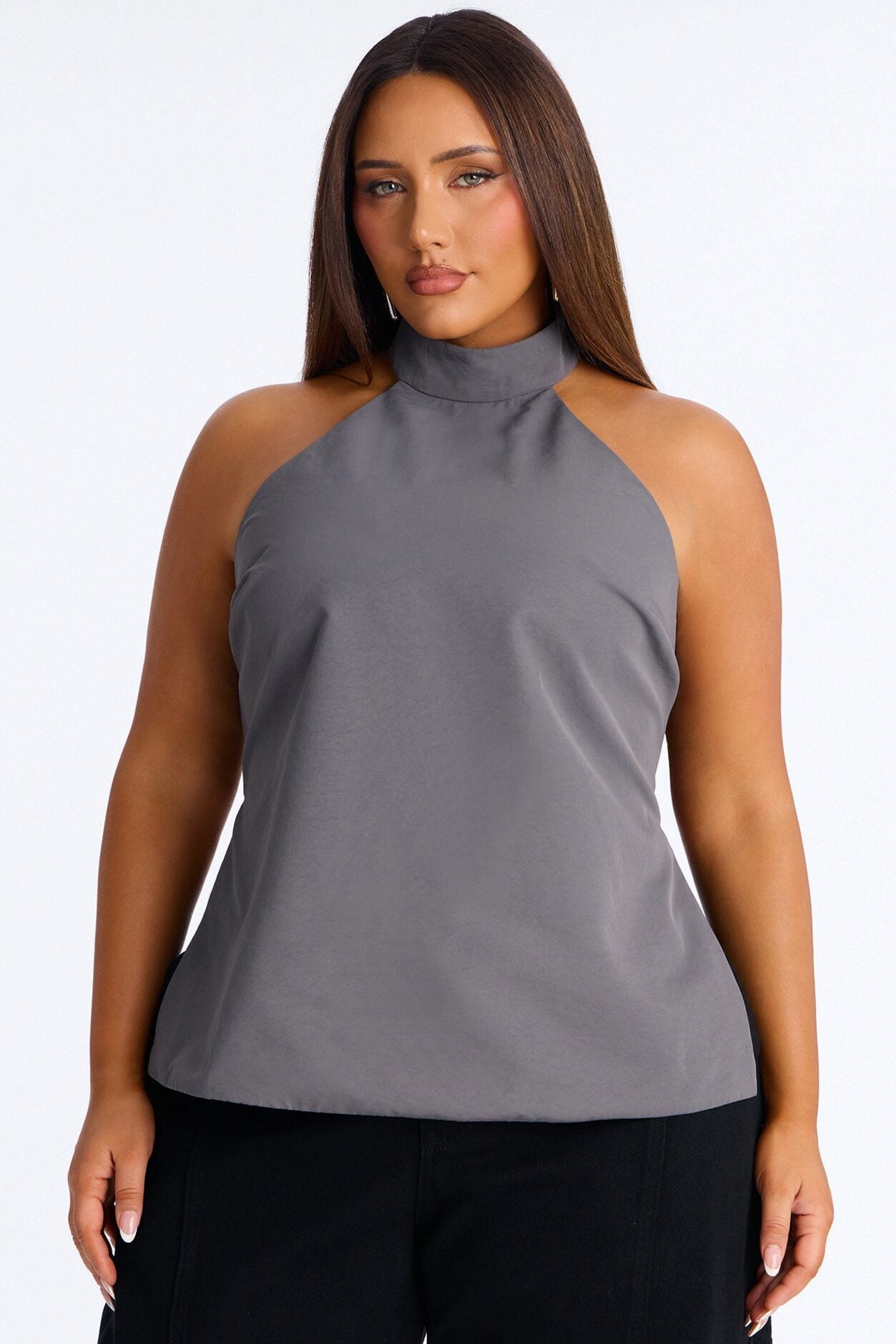 Modern Girl Belted Nylon Halter Top - Grey image 7