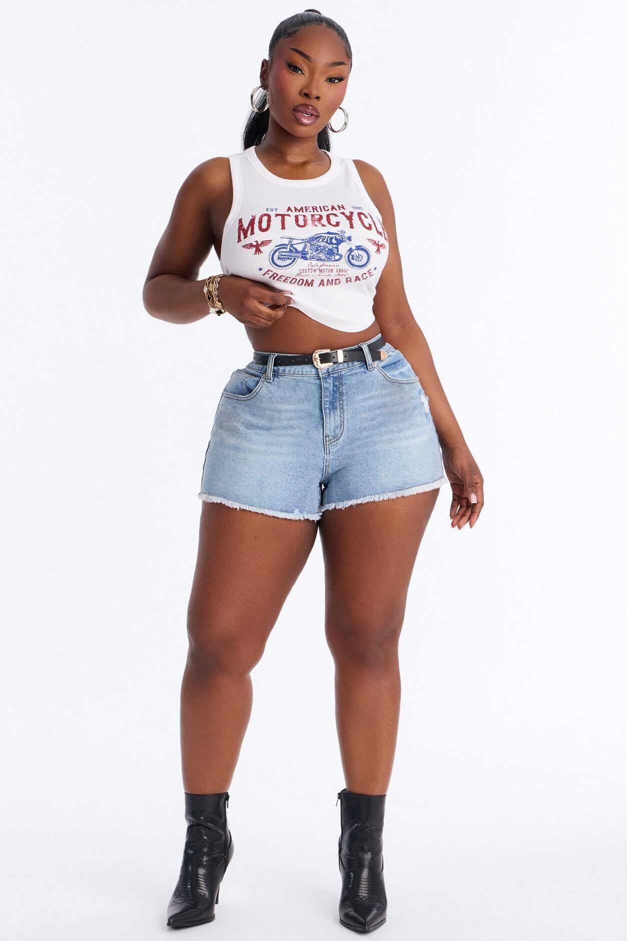 American Moto Ribbed Cropped Tank Top - White image 6