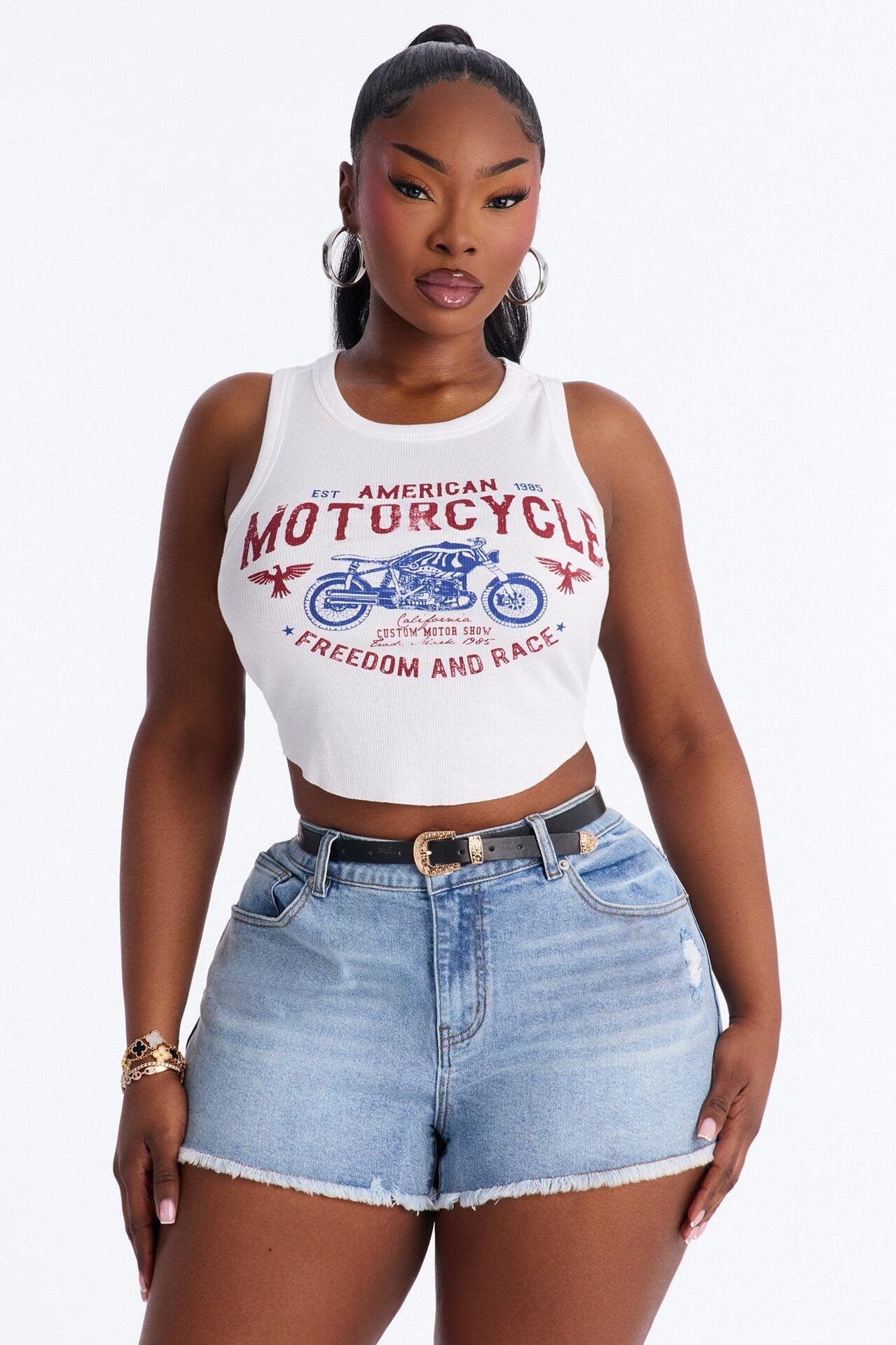 American Moto Ribbed Cropped Tank Top - White image 5