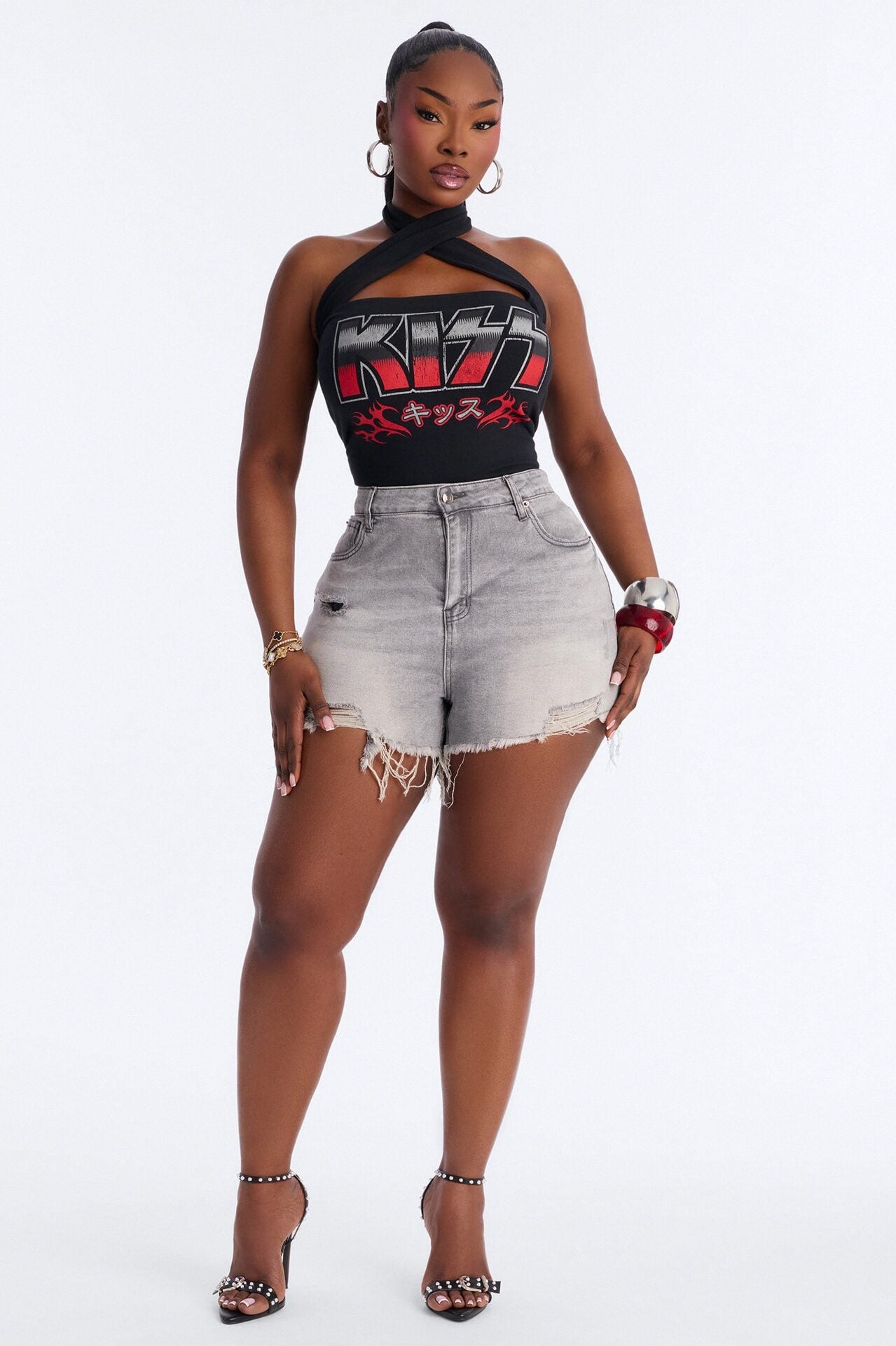 Libby High Rise Ripped Denim Shorts - Grey image 5