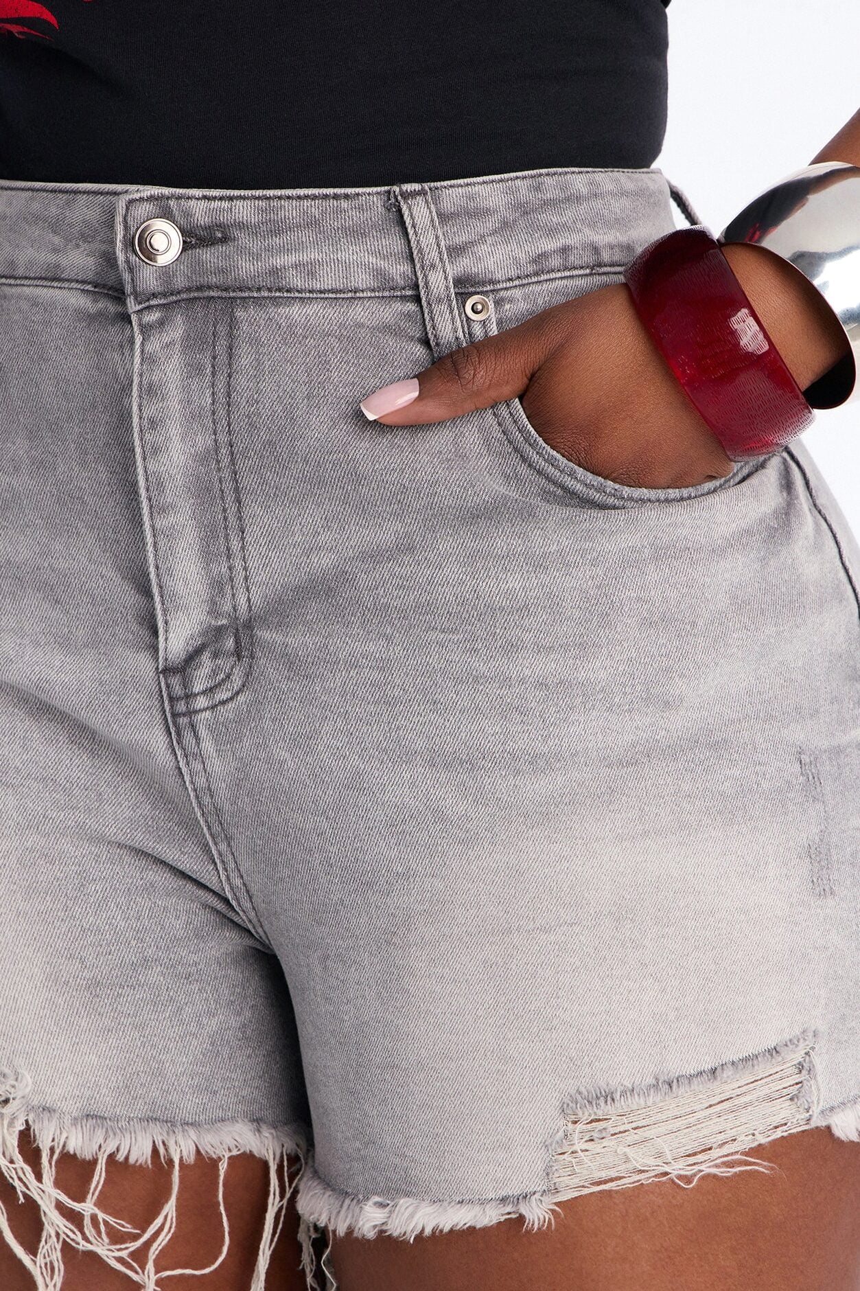 Libby High Rise Ripped Denim Shorts - Grey image 7