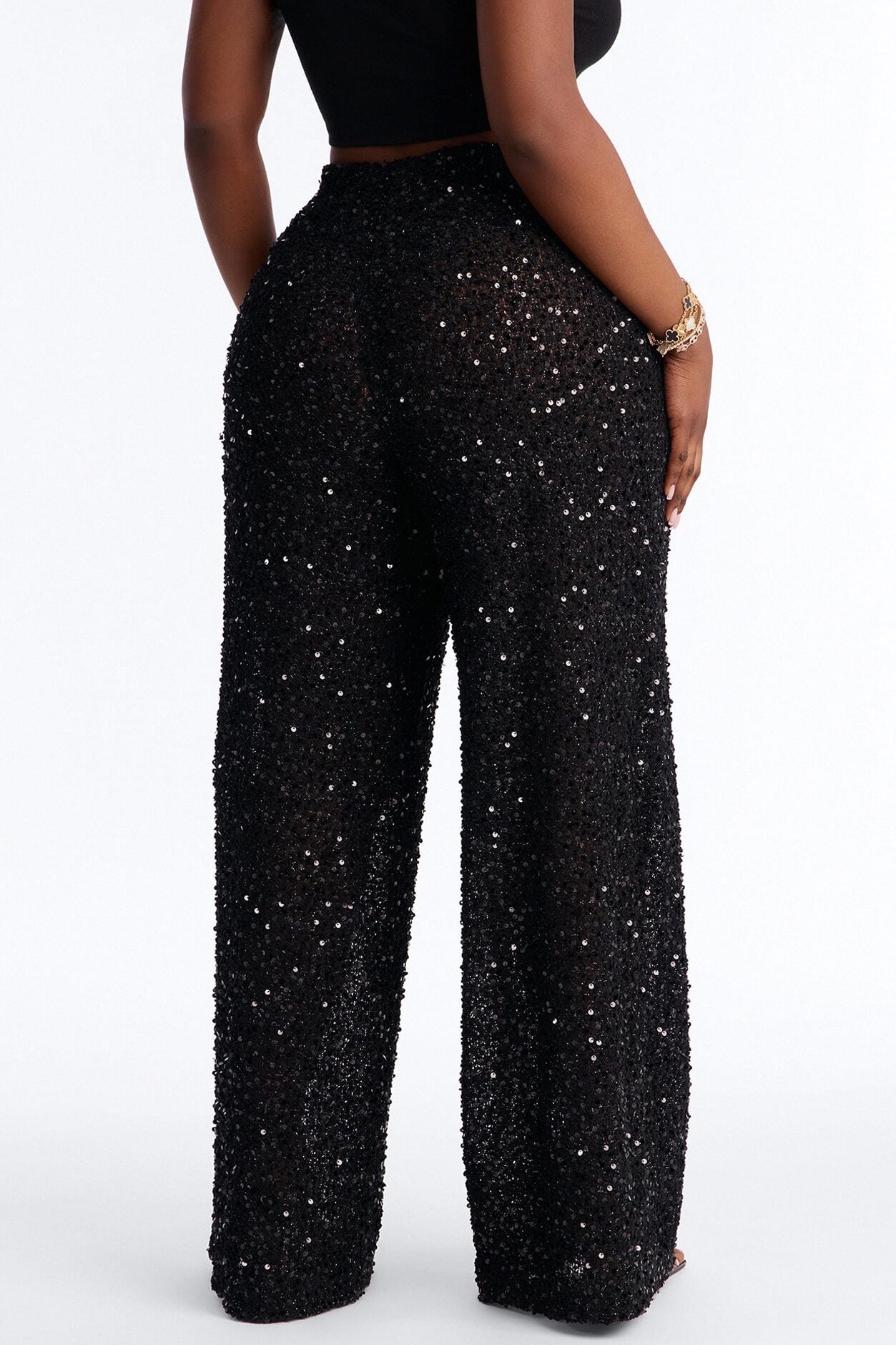 Azalea Low Rise Sequin Crochet Wide Leg Pant 33″ - Black image 8