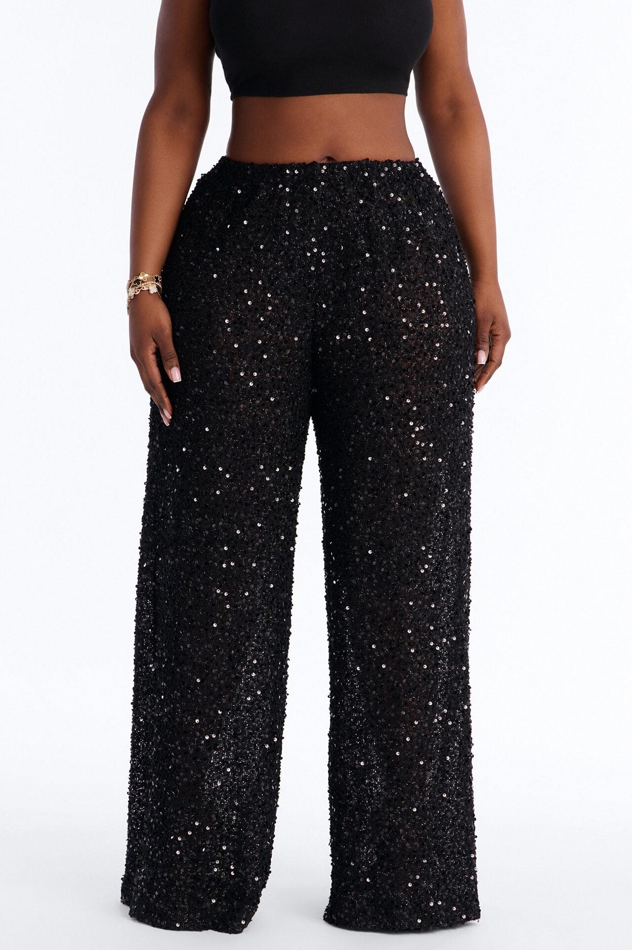 Azalea Low Rise Sequin Crochet Wide Leg Pant 33″ - Black image 6