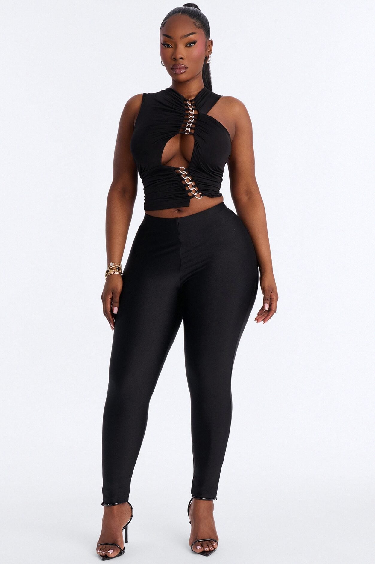 Power Link Cut Out Ruched Chain Top - Black image 5