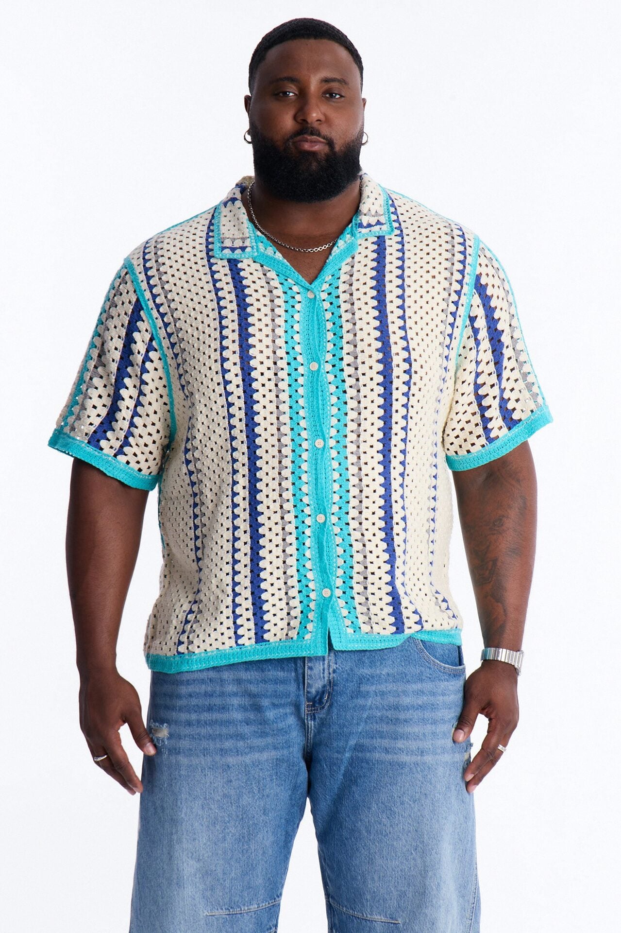 Cropped Breeze Crochet Button Up Shirt - Blue image 6