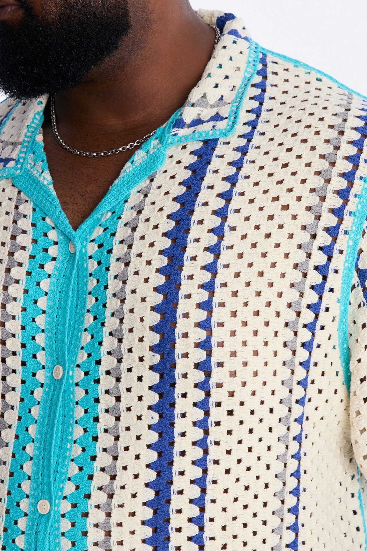 Cropped Breeze Crochet Button Up Shirt - Blue image 8