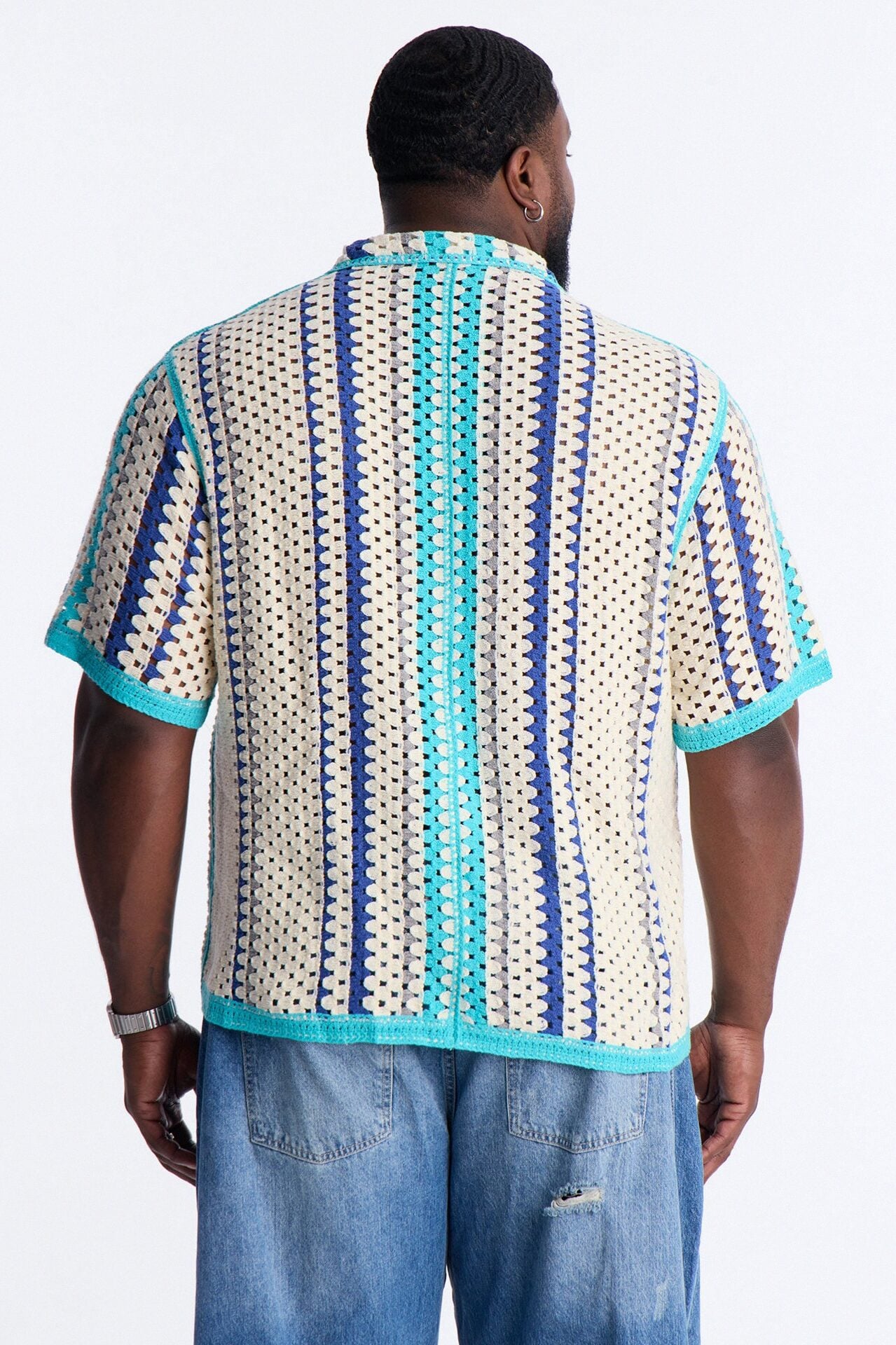 Cropped Breeze Crochet Button Up Shirt - Blue image 9