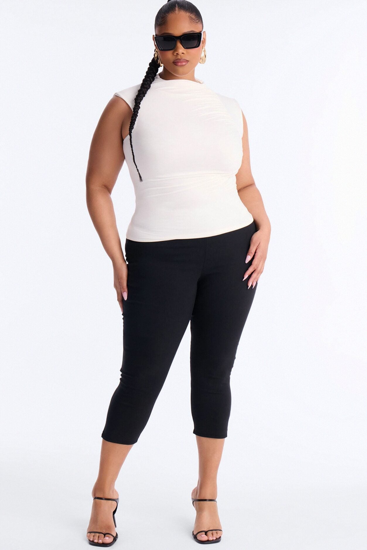 Desiree Mock Neck Ruched Sleeveless Top - Ivory image 1