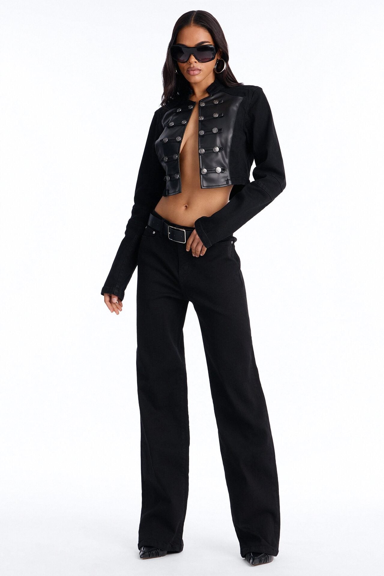 Cadet In Command Open Front Stretch Denim Blazer Jacket - Black Wash image 2