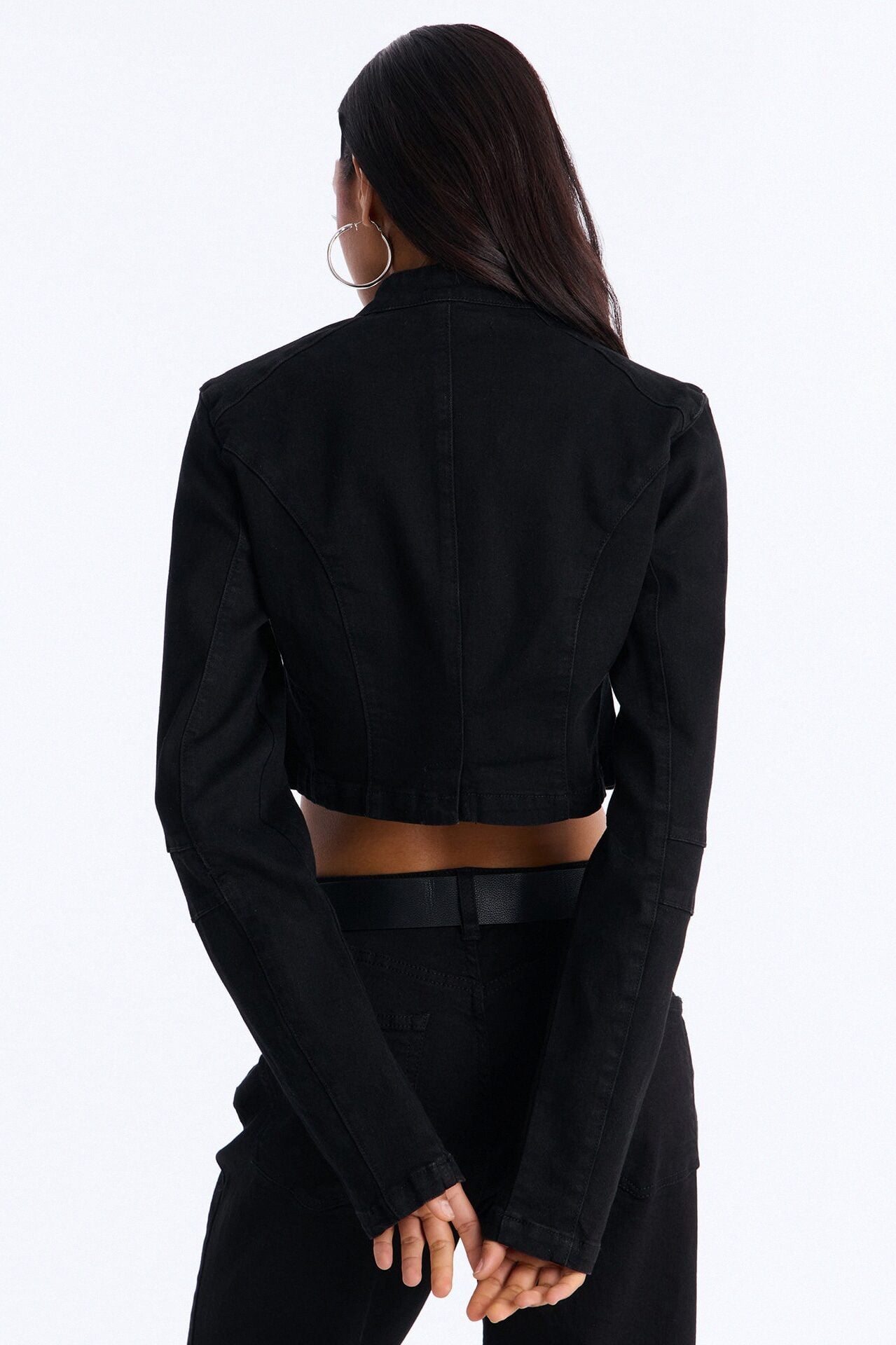 Cadet In Command Open Front Stretch Denim Blazer Jacket - Black Wash image 4