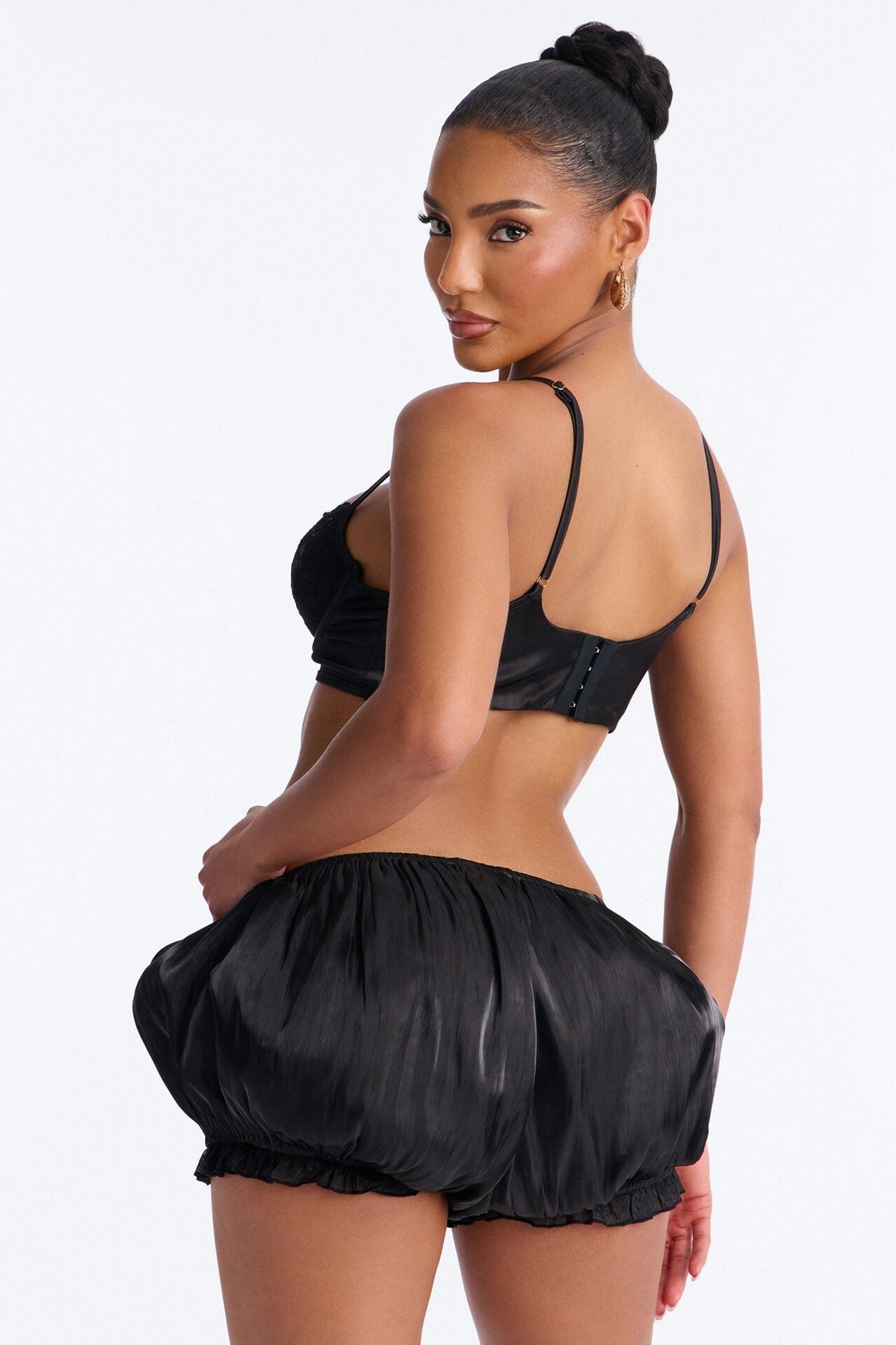 Mia Satin Bubble Hem Micro Short - Black image 4