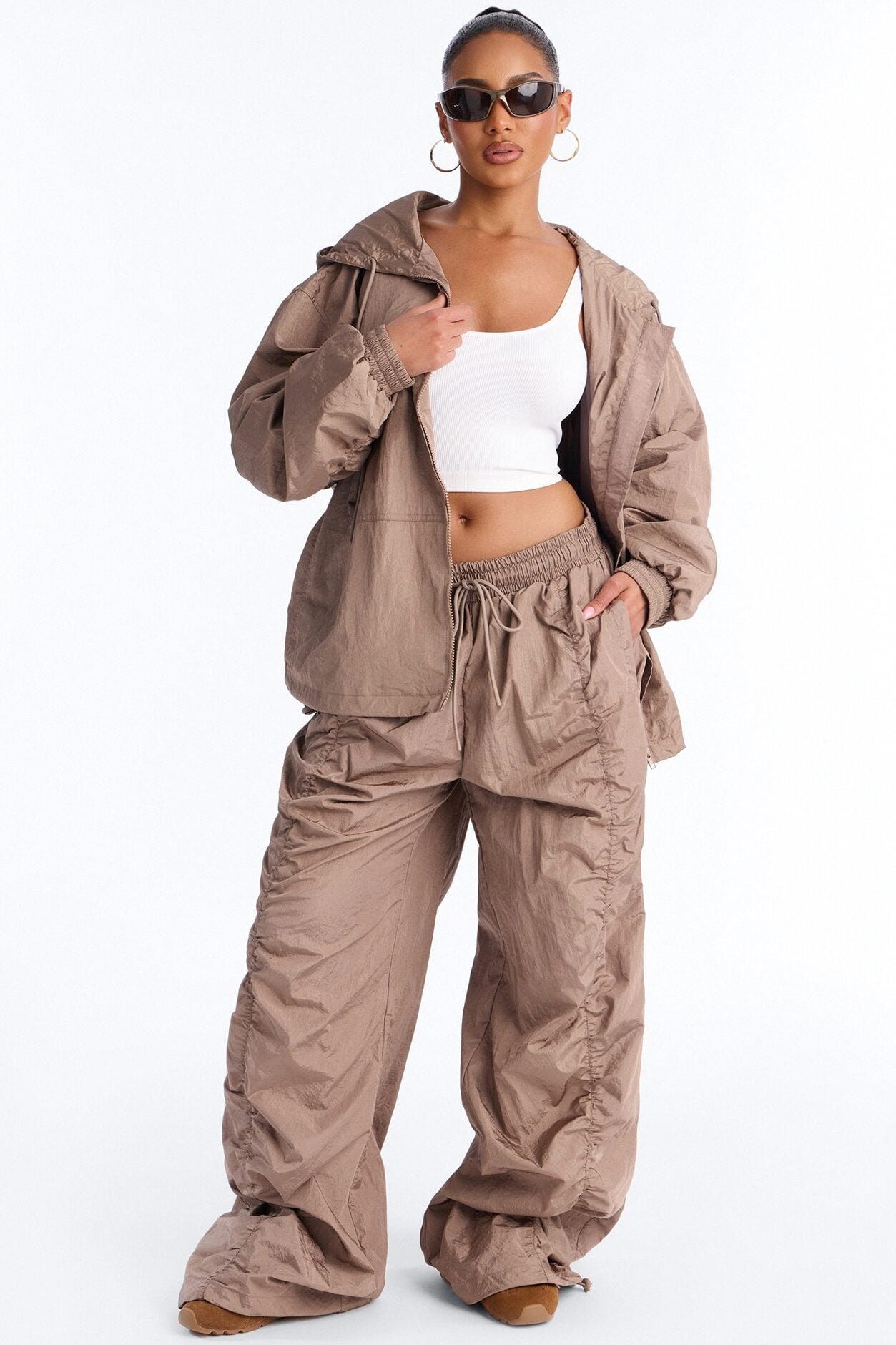 On The Move Oversized Windbreaker Hooded Jacket - Caffe image 2