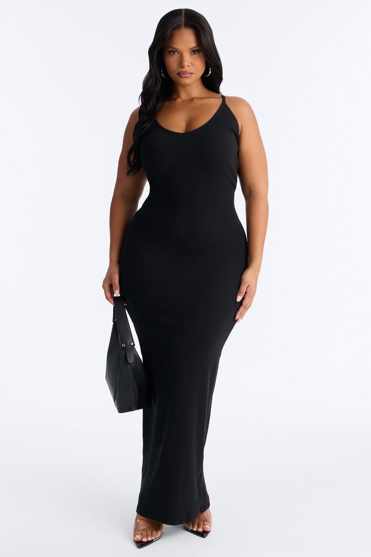 On The Daily Padded Ribbed Maxi Dress - Black image 4