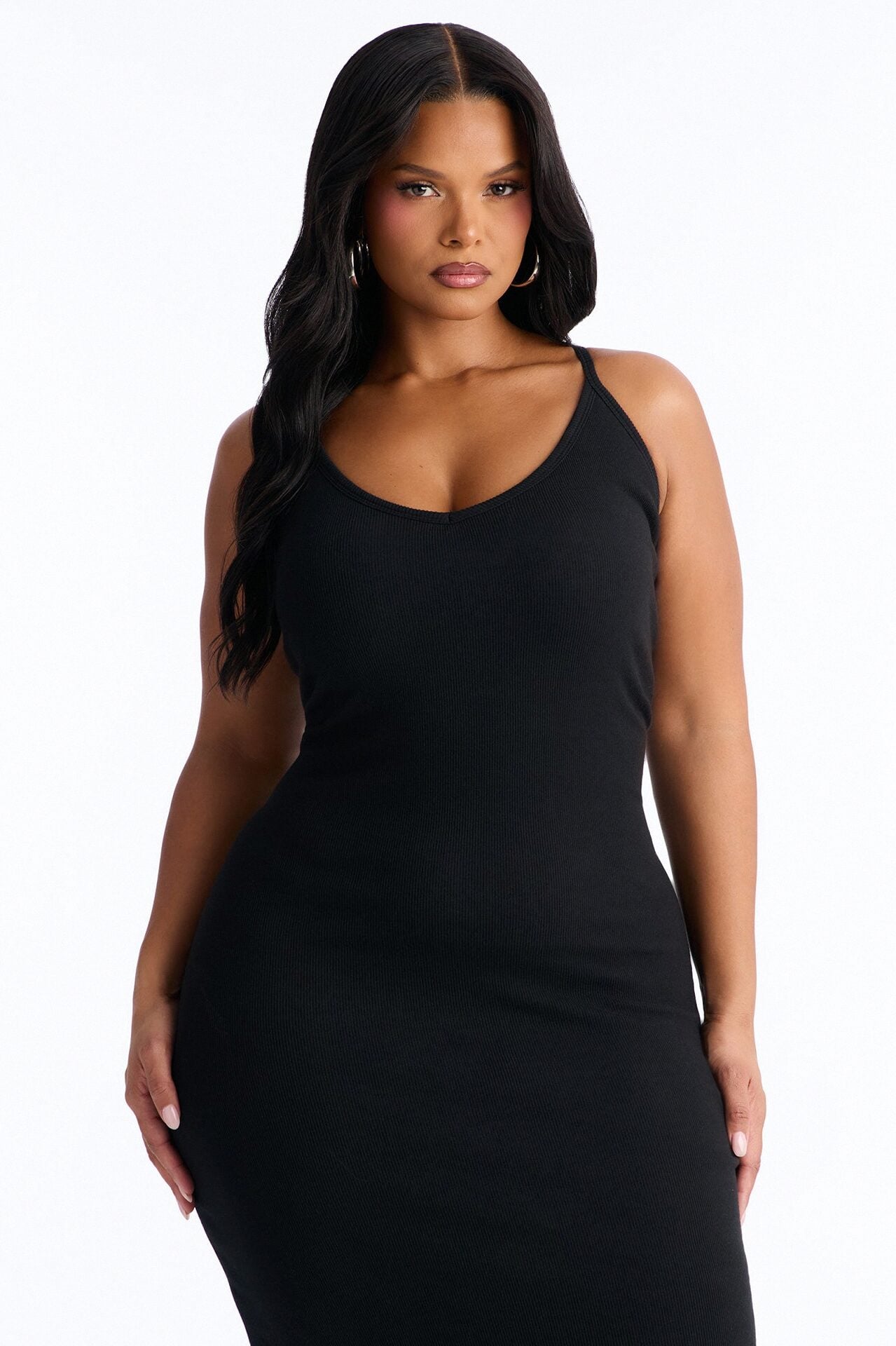 On The Daily Padded Ribbed Maxi Dress - Black image 5