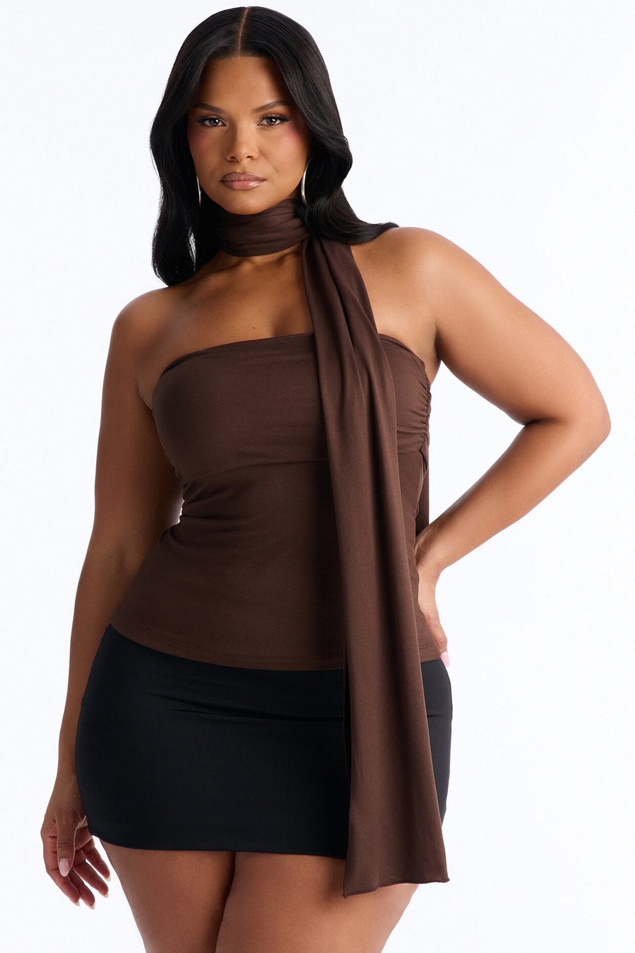 Downtown Elegance Tube Top & Scarf 2 Piece Set - Brown image 5