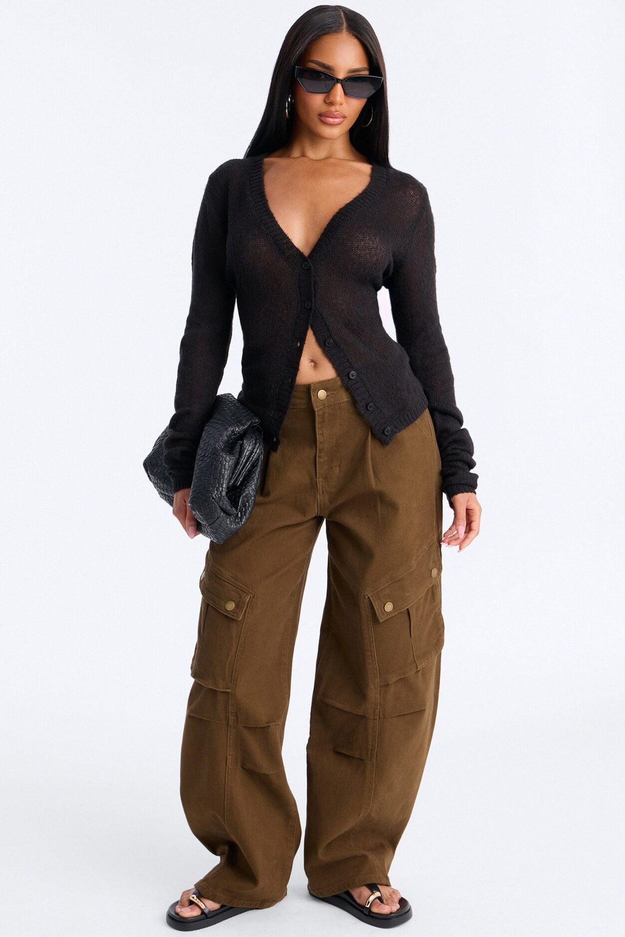 Sheer Me Out Long Sleeve Button Up Cardigan Sweater - Black image 6