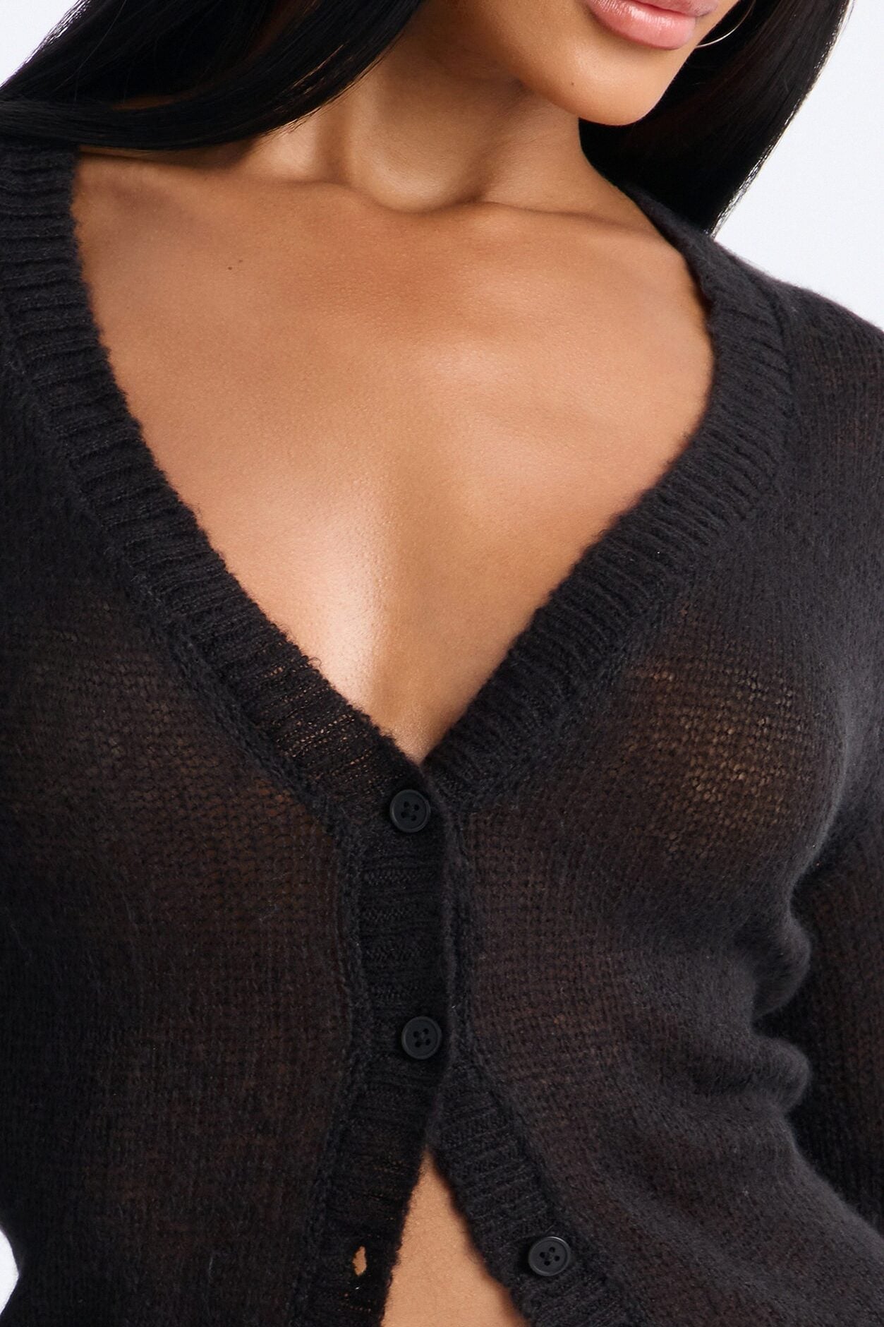Sheer Me Out Long Sleeve Button Up Cardigan Sweater - Black image 7