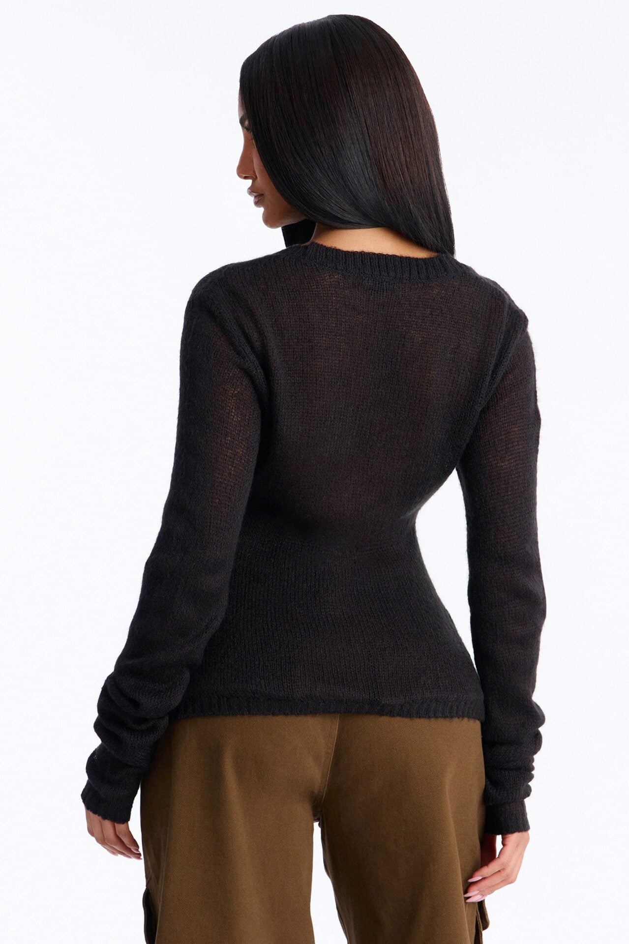 Sheer Me Out Long Sleeve Button Up Cardigan Sweater - Black image 8