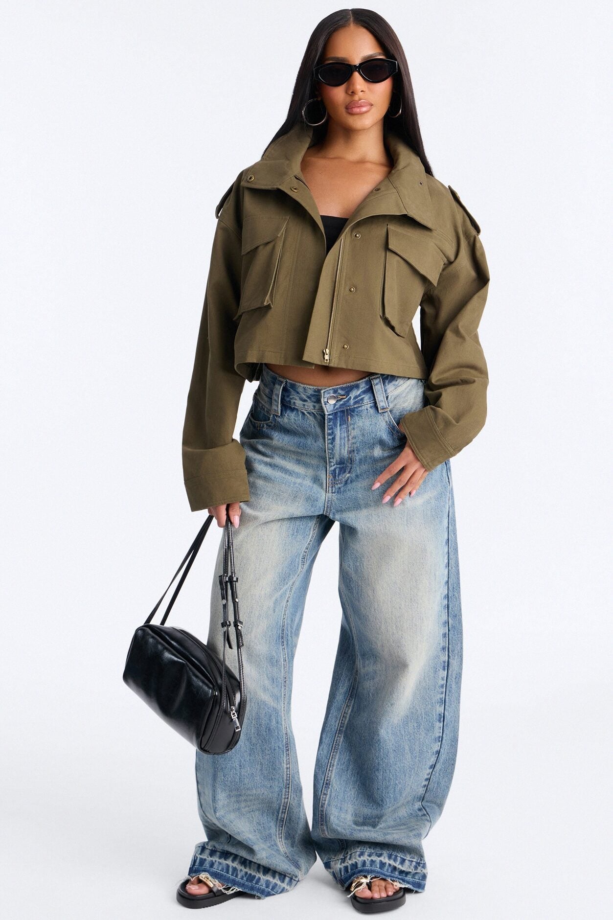 Mission Accomplished Cropped Funnel Neck Utility Jacket - Olive image 2
