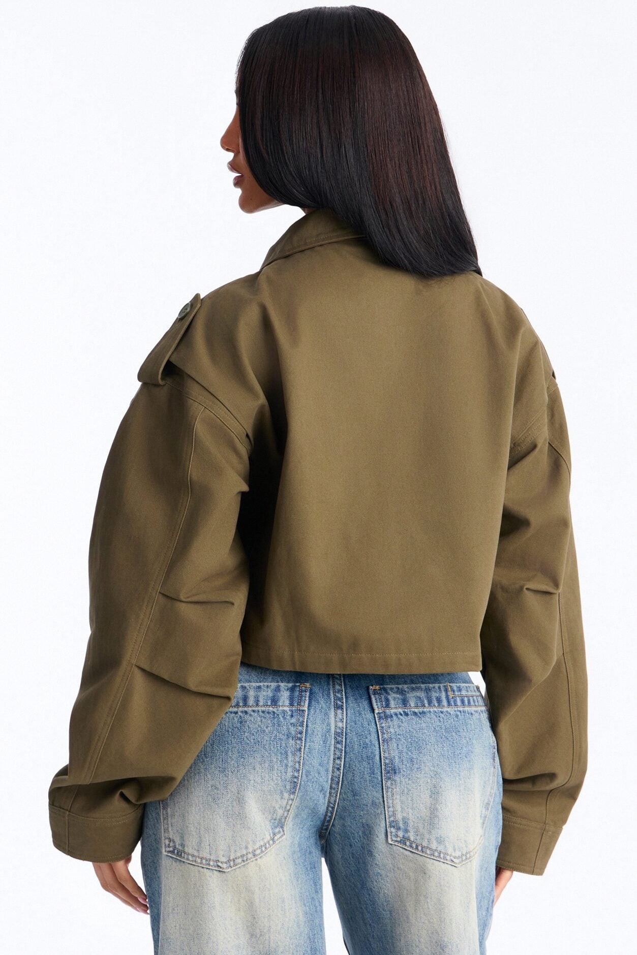 Mission Accomplished Cropped Funnel Neck Utility Jacket - Olive image 3