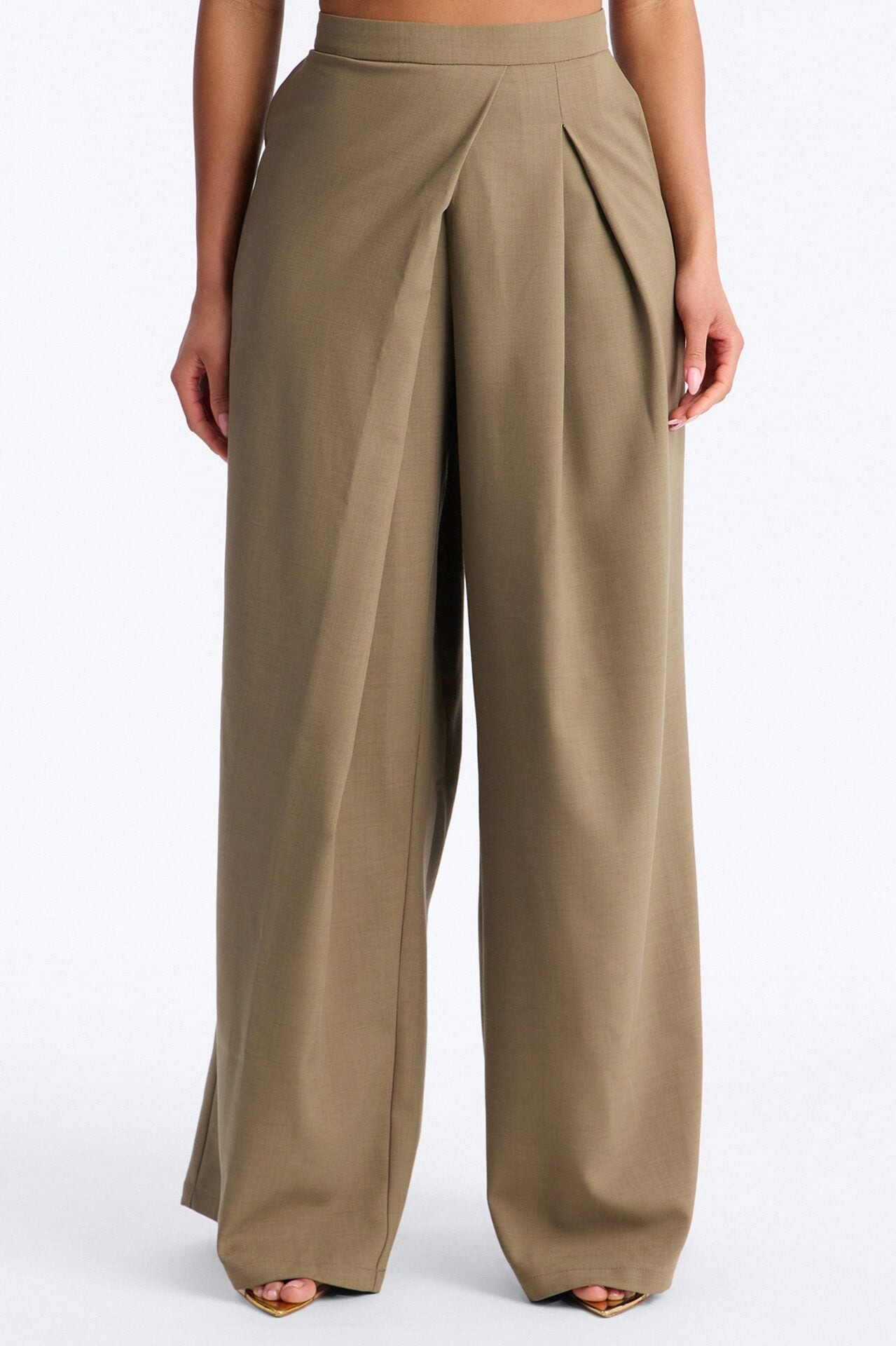 Tiana Pleated Wrap Waist Wide Leg Trouser - Caffe image 2