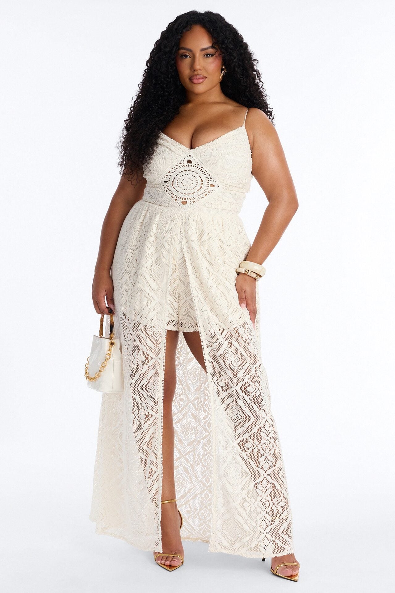 Flower Child Crochet Draped Romper - Cream image 5