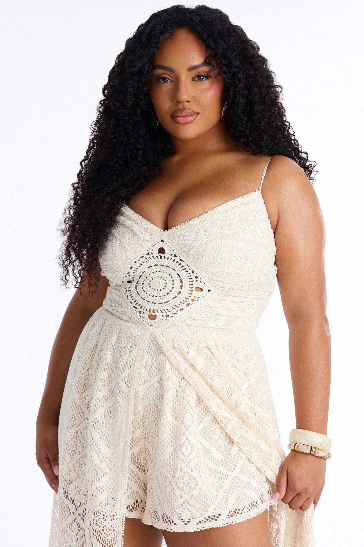 Flower Child Crochet Draped Romper - Cream image 6