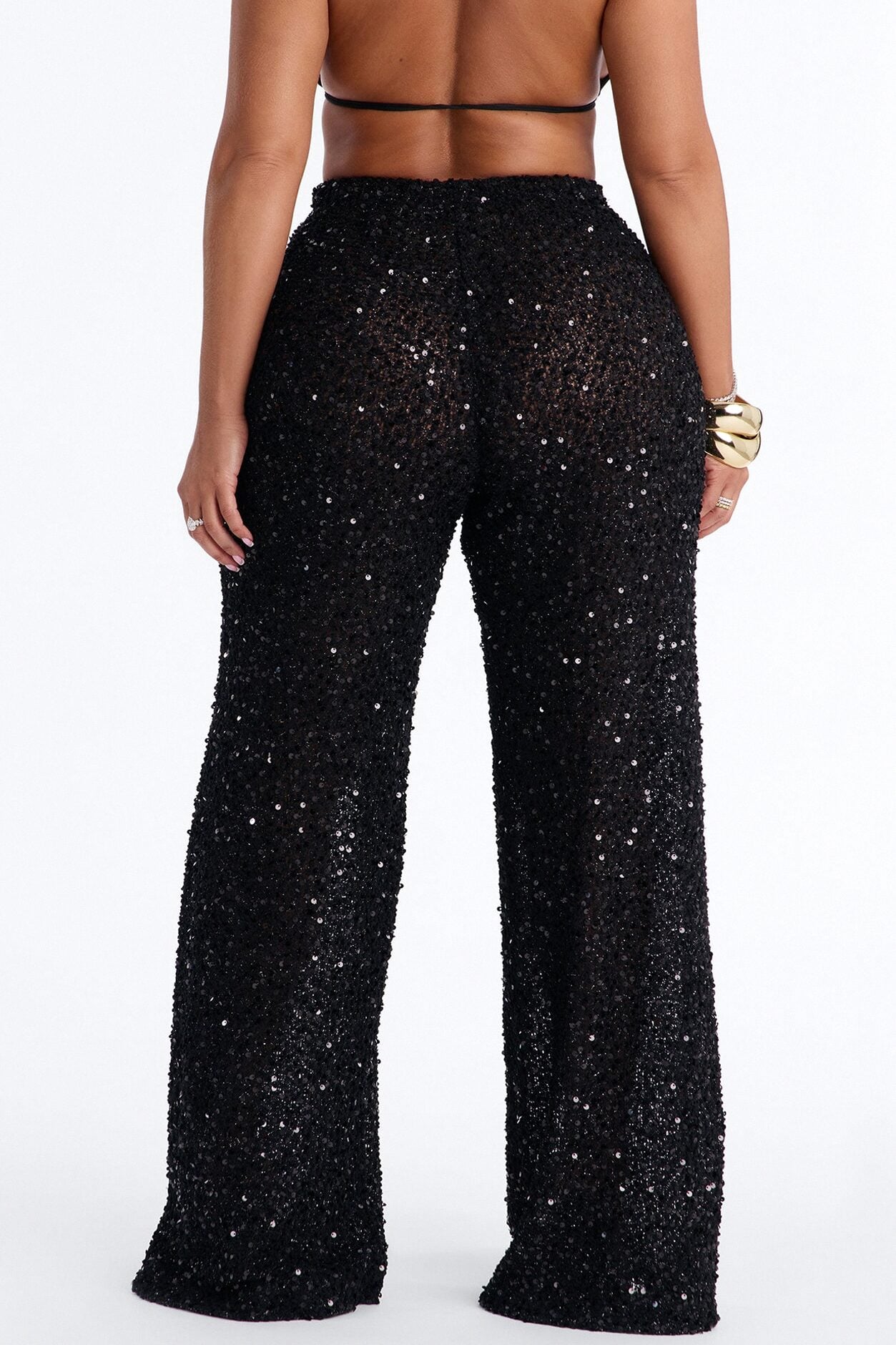 Azalea Low Rise Sequin Crochet Wide Leg Pant 33″ - Black image 4