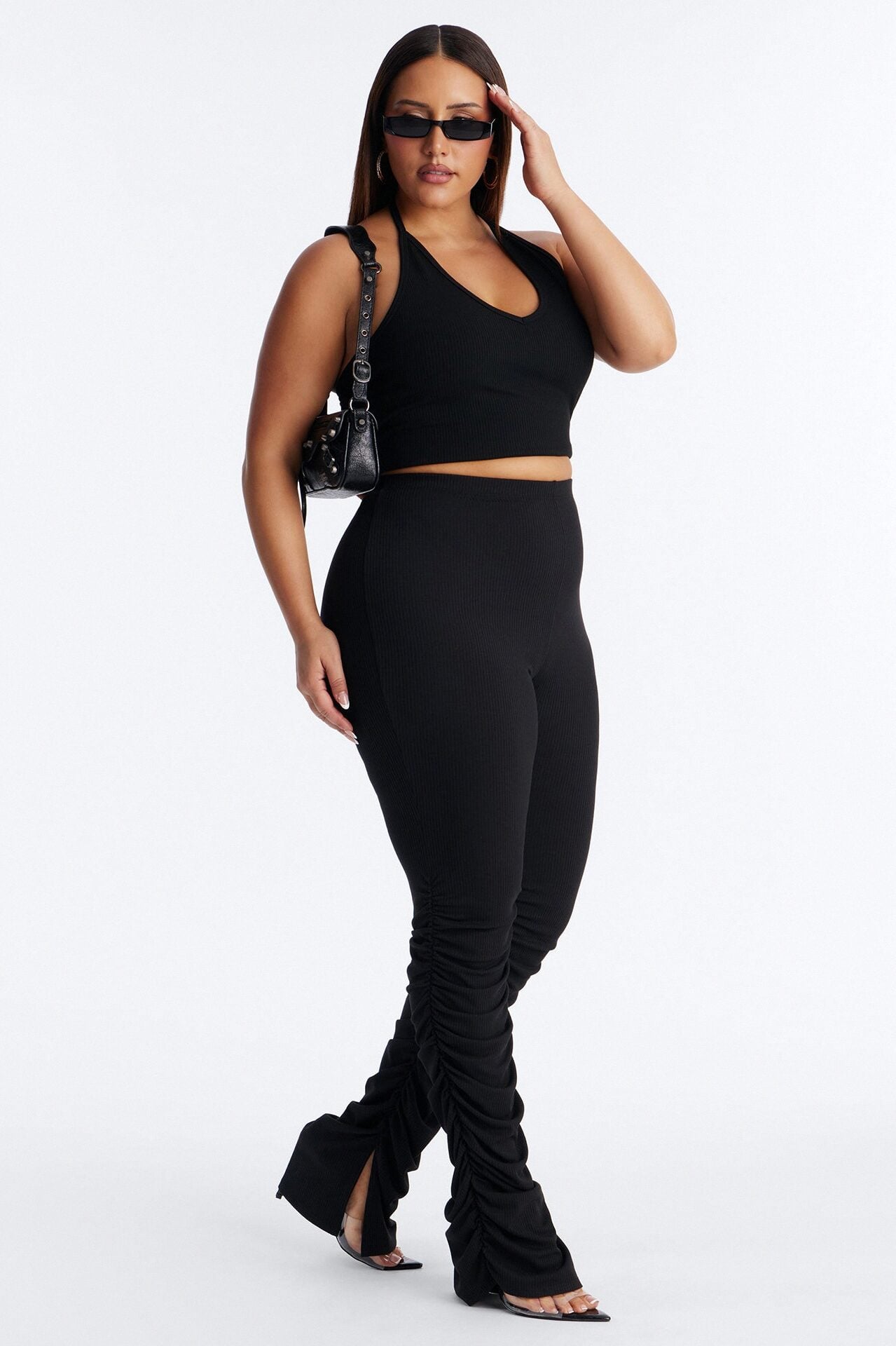 Georgia High Rise Ribbed Stacked Legging - Black image 1