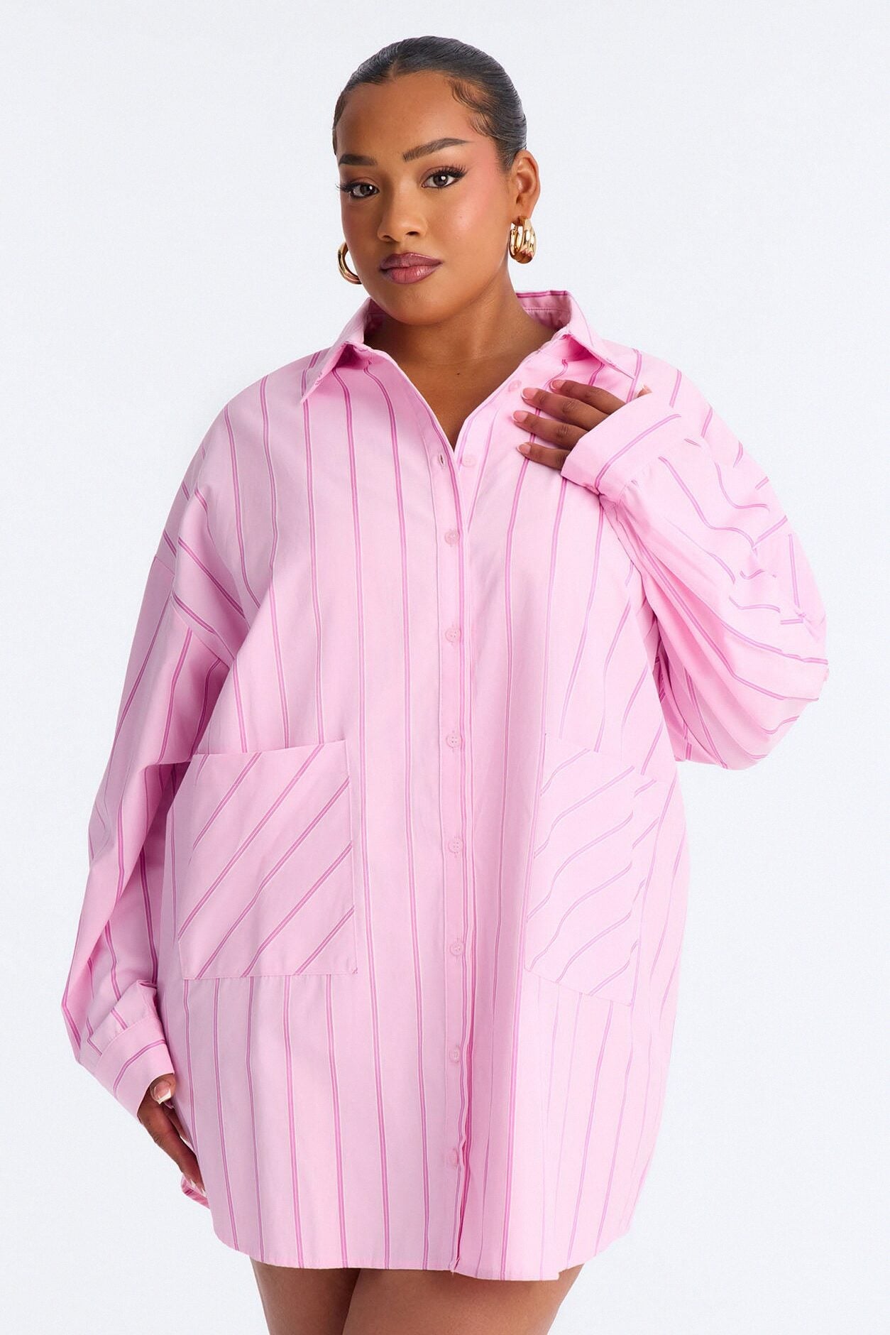 Izzy Pinstripe Shirt Micro Mini Dress - Pink image 5